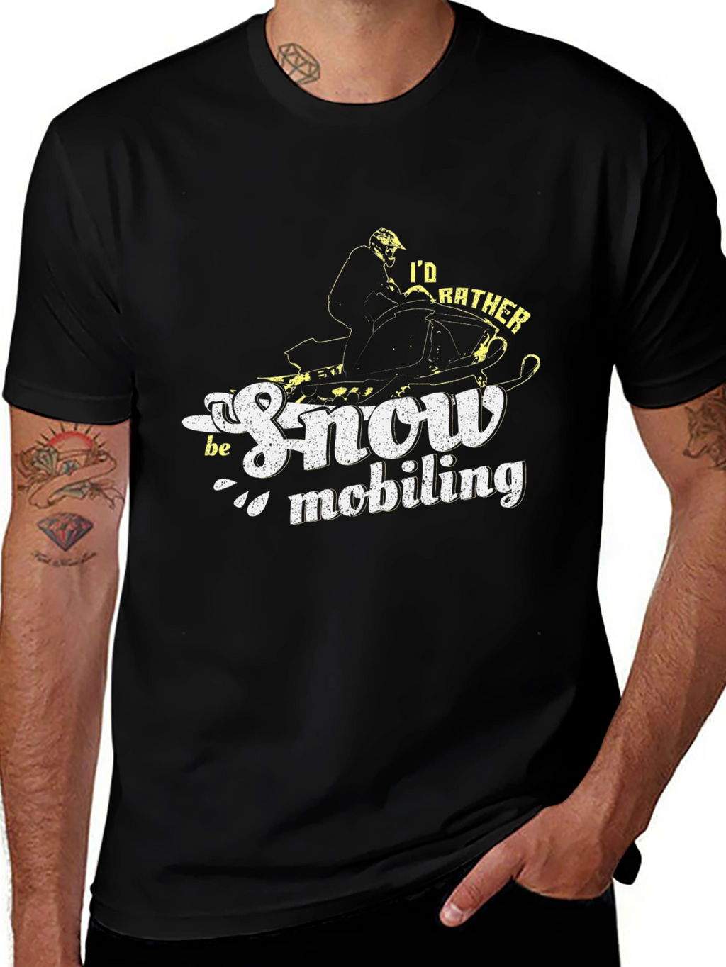 Id Rather Be Snowmobiling Black T-Shirt