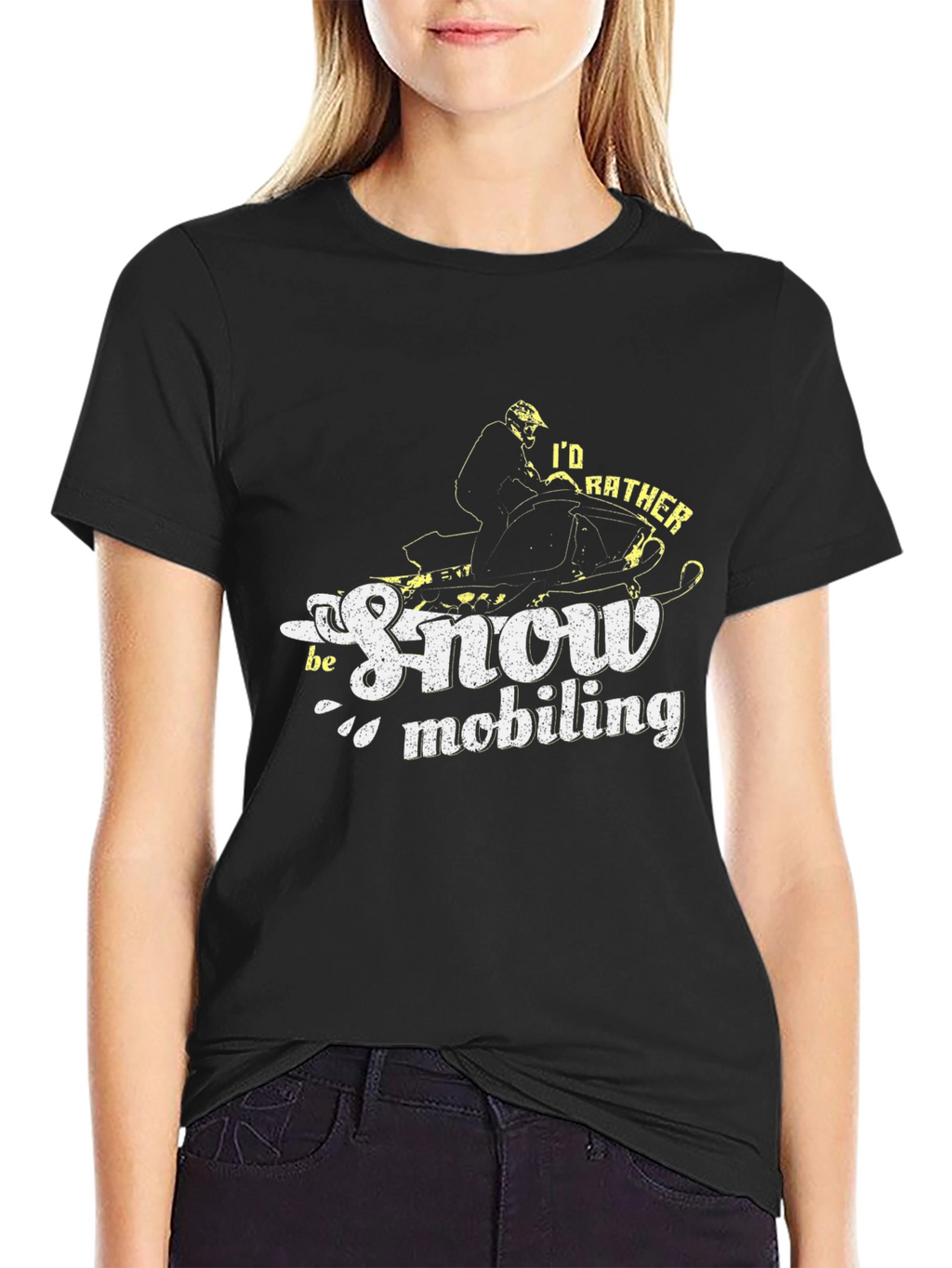 Id Rather Be Snowmobiling Black T-Shirt