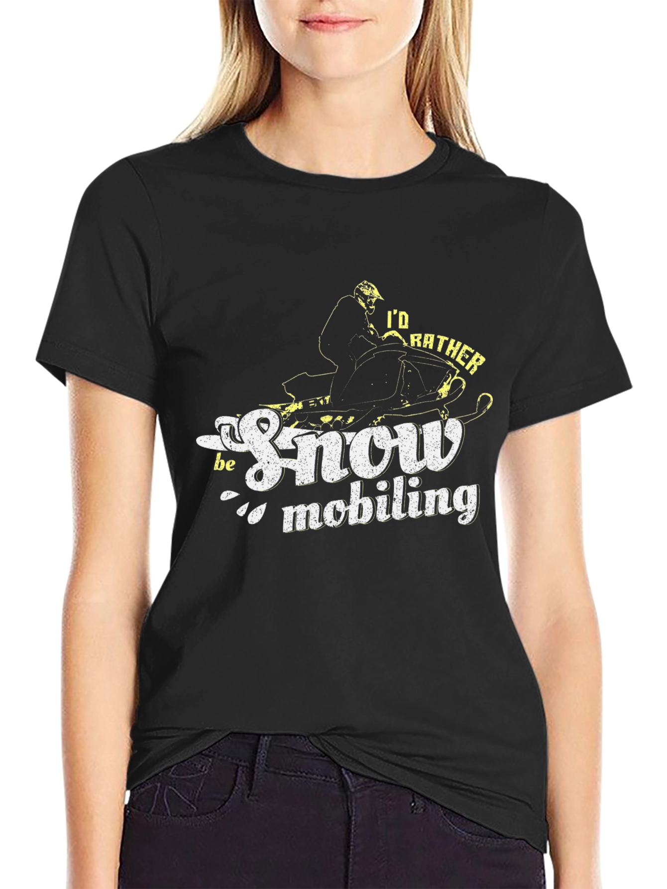 Id Rather Be Snowmobiling Black T-Shirt