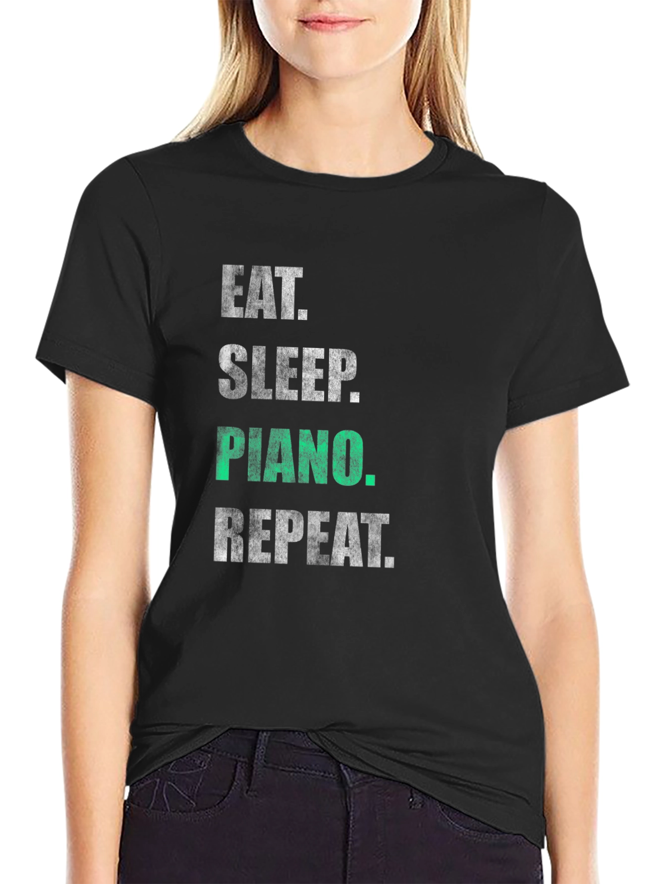 Eat Sleep Piano Repeat Black Graphic T-Shirt