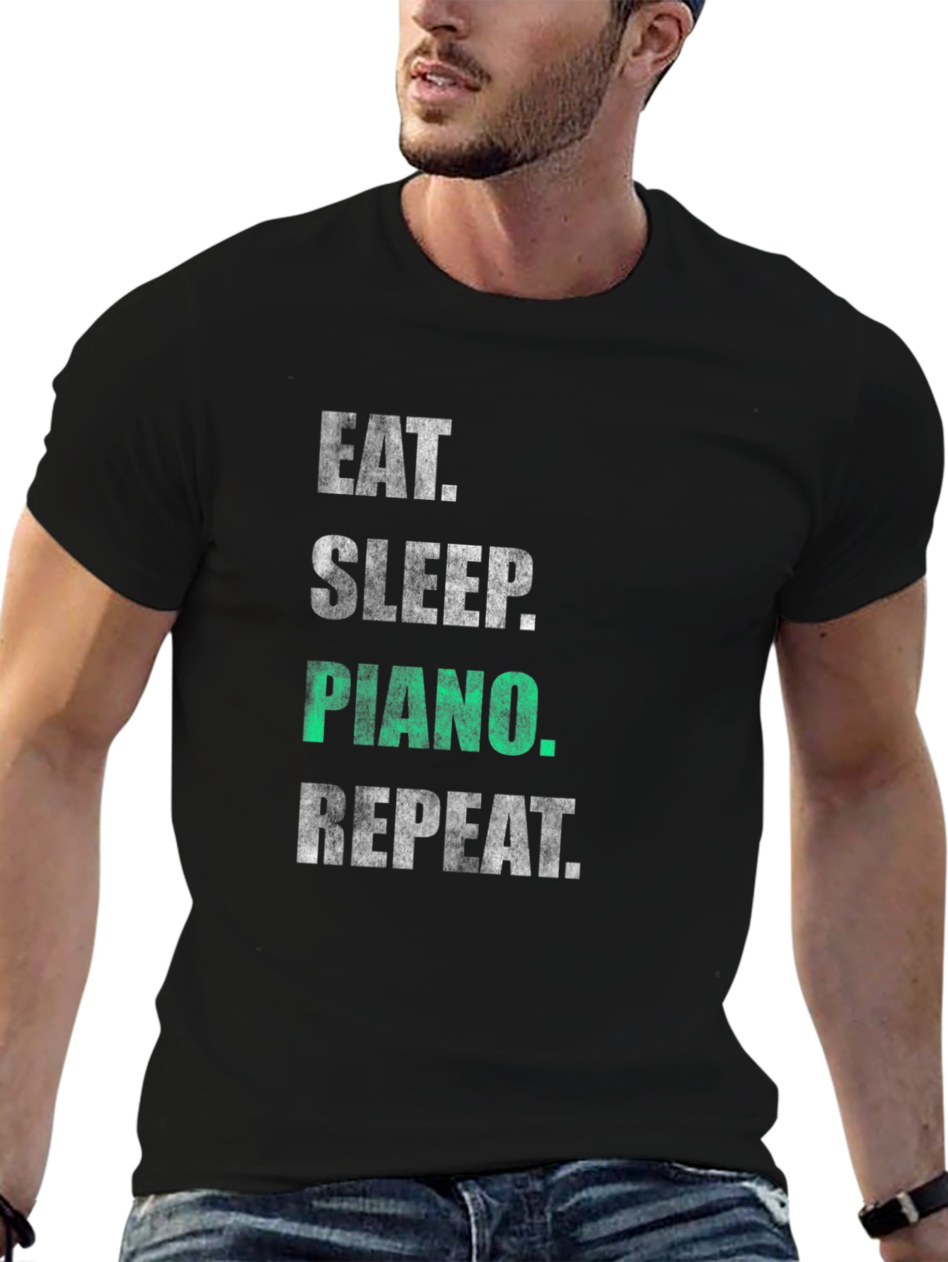 Eat Sleep Piano Repeat Black Graphic T-Shirt