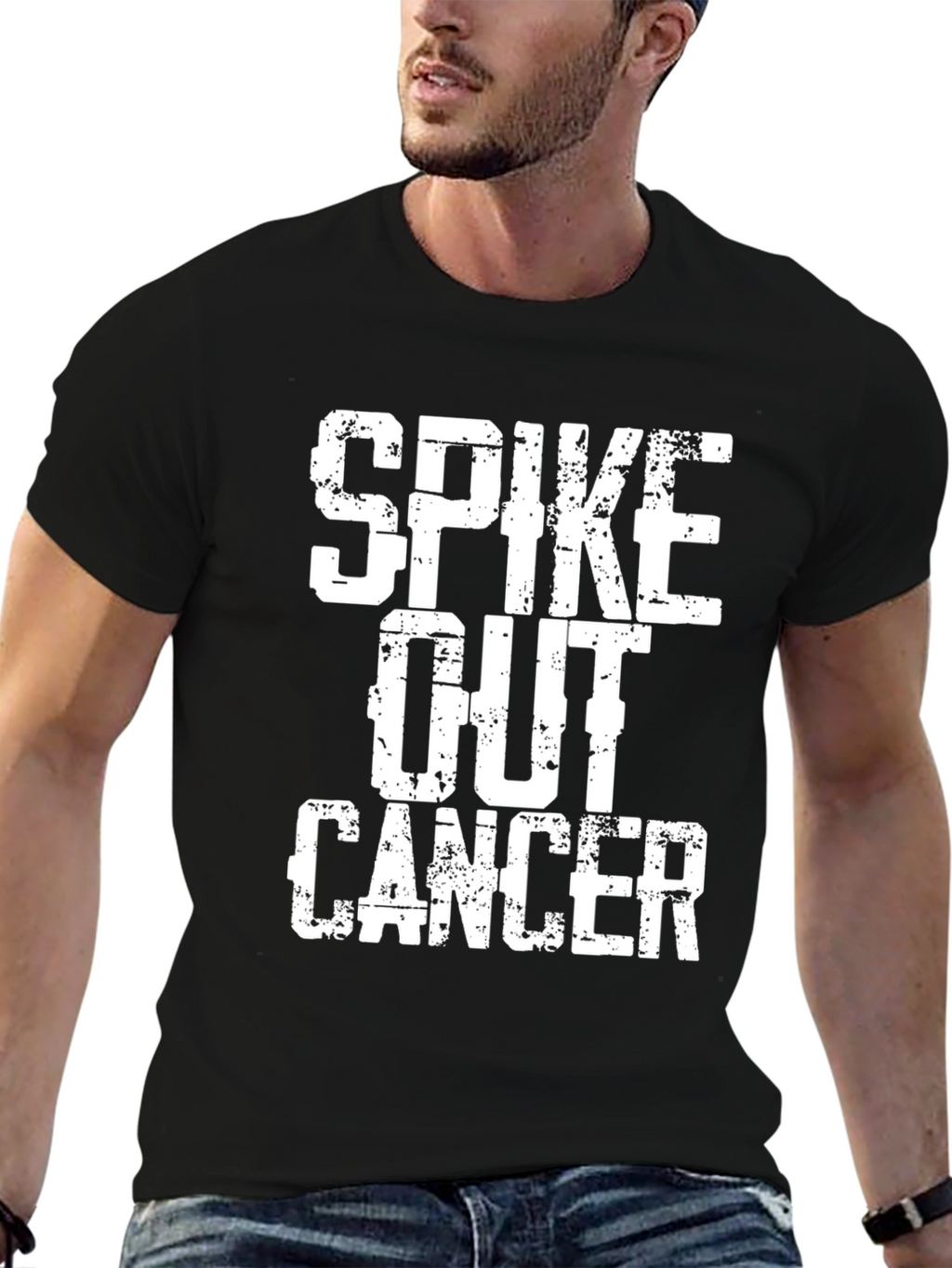 Spike Out Cancer Graphic T-Shirt - Black