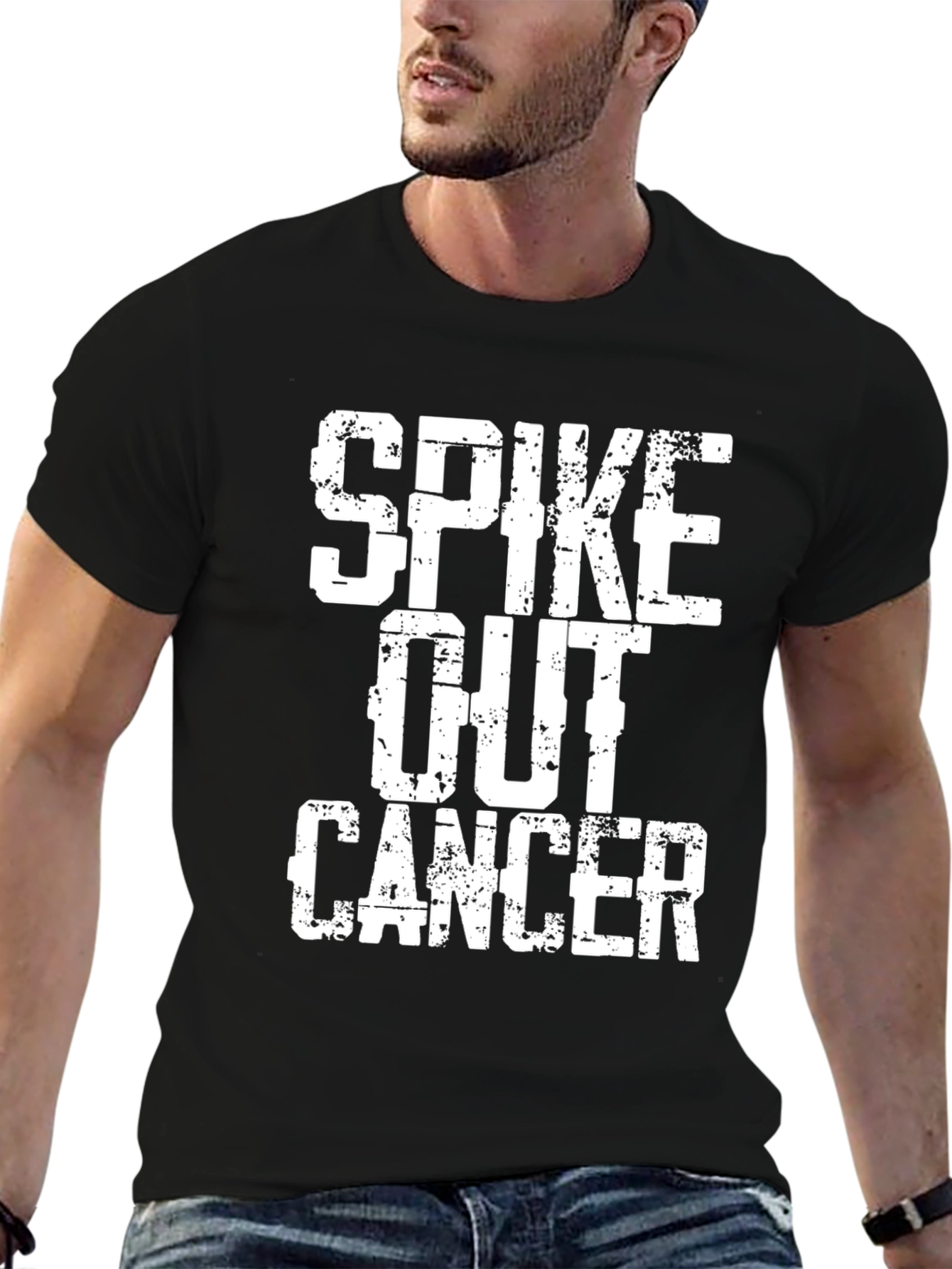 Spike Out Cancer Graphic T-Shirt - Black