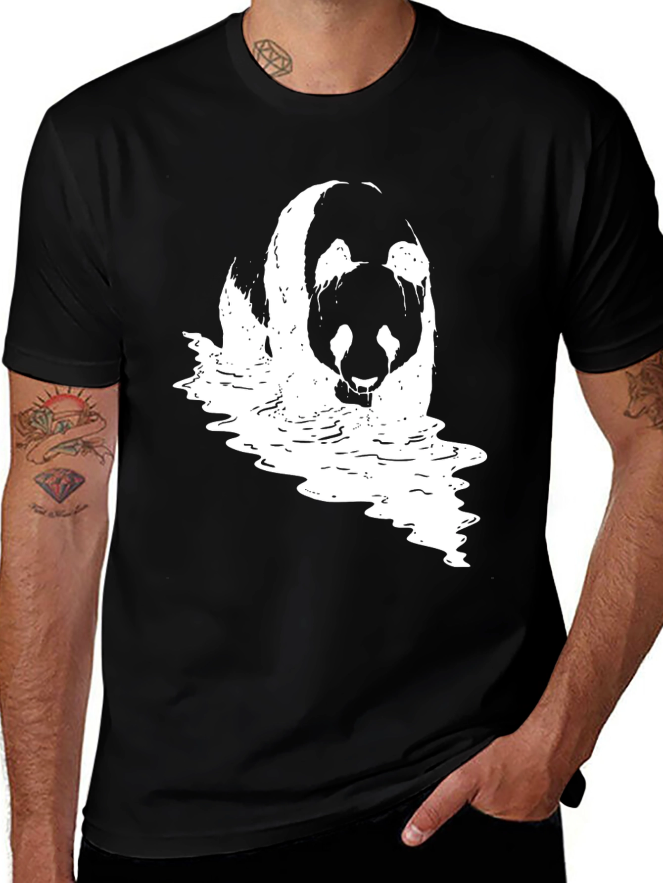 Panda Waves Black T-Shirt