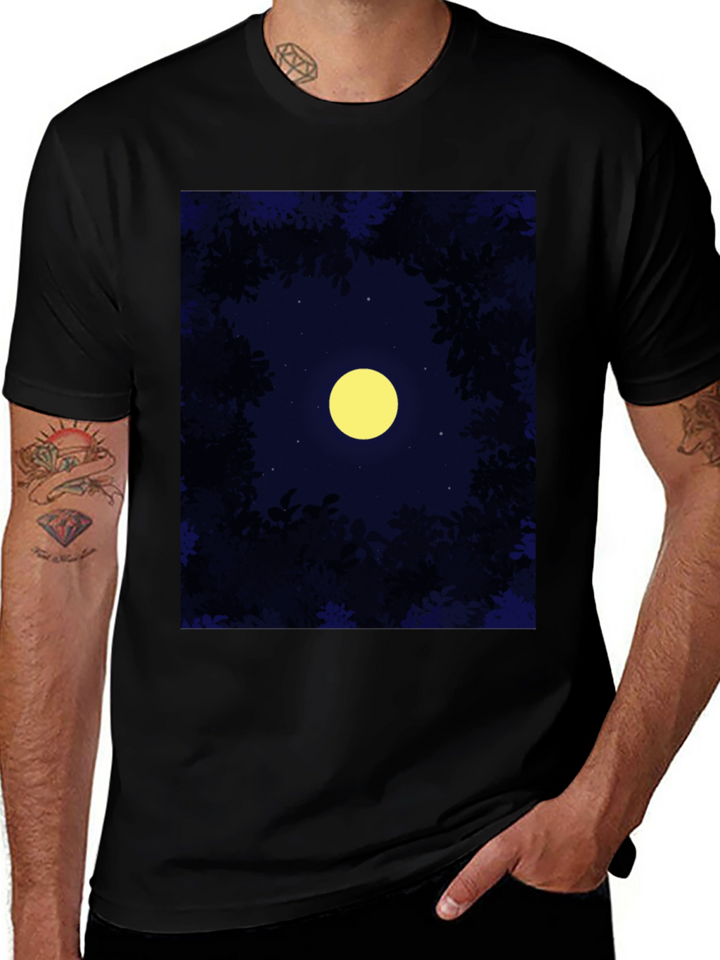 Night Sky Moon T-Shirt - Mens Black Tee