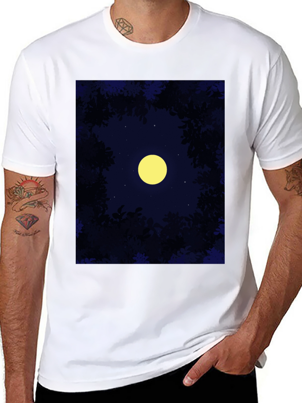 Night Sky Moon T-Shirt - Mens Black Tee