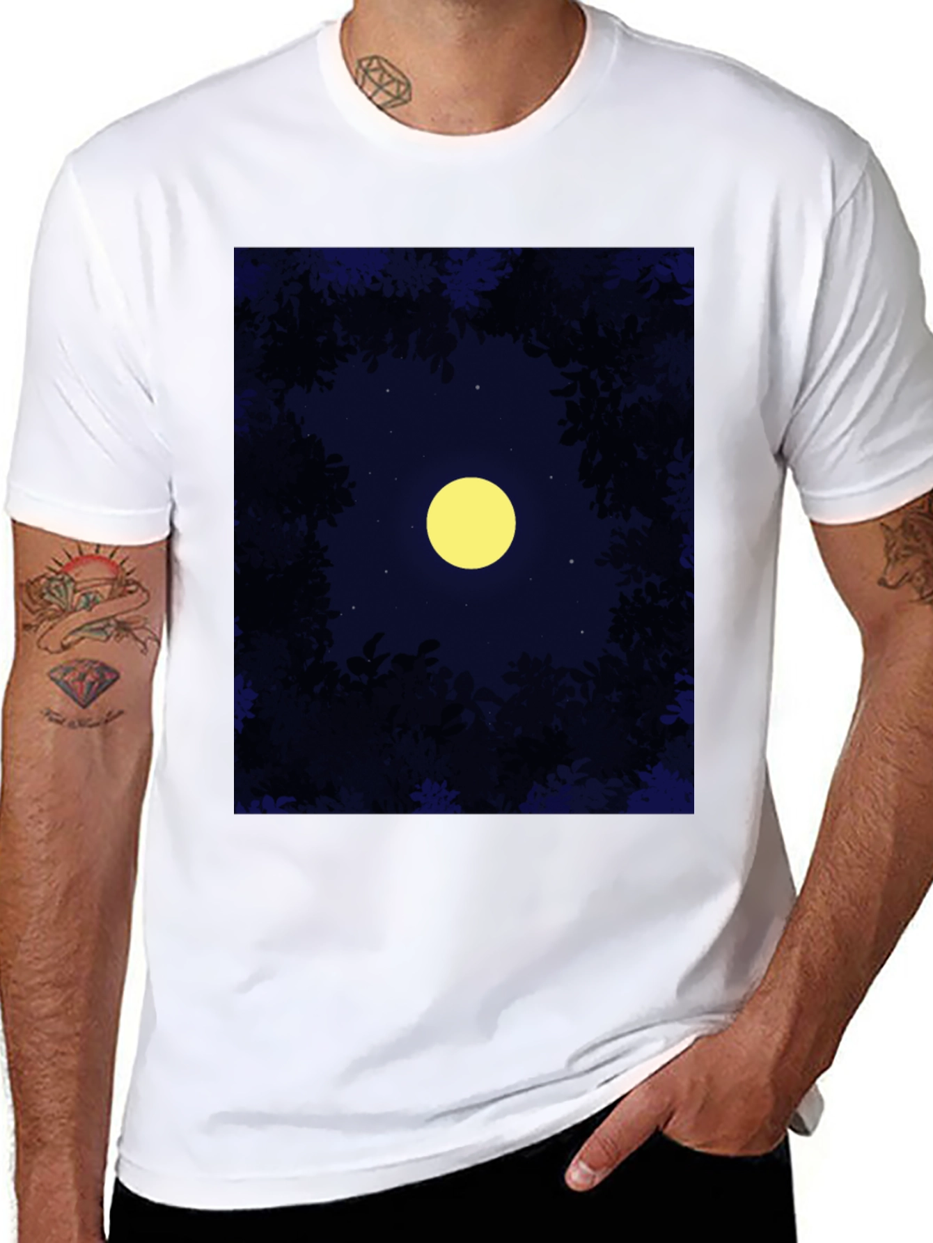 Night Sky Moon T-Shirt - Mens Black Tee