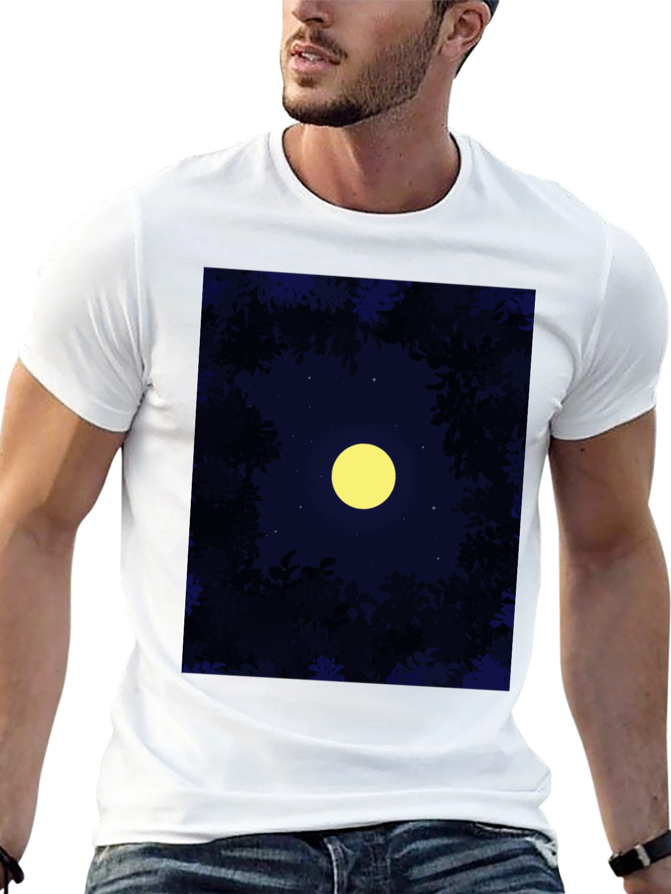 Night Sky Moon T-Shirt - Mens Black Tee