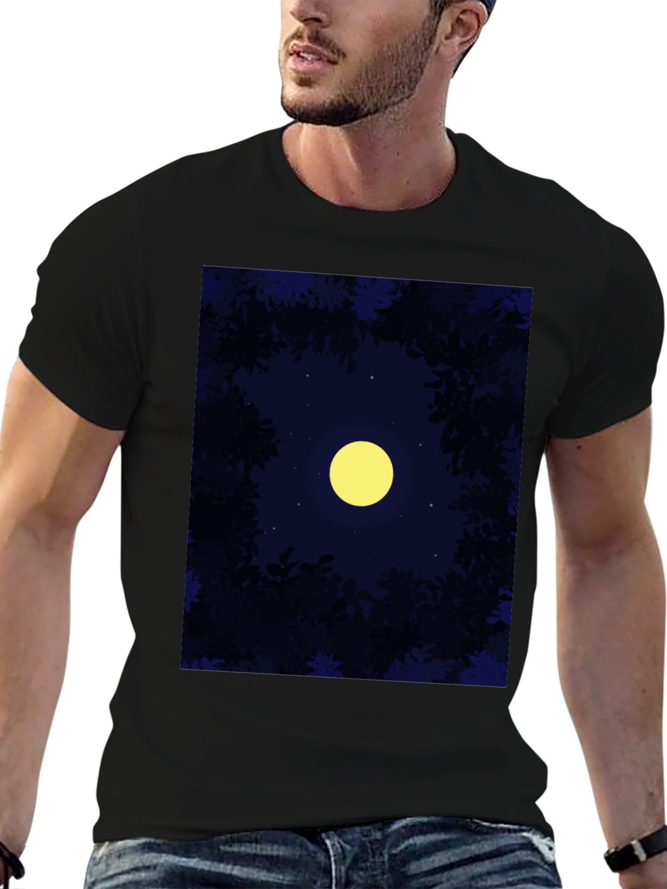 Night Sky Moon T-Shirt - Mens Black Tee