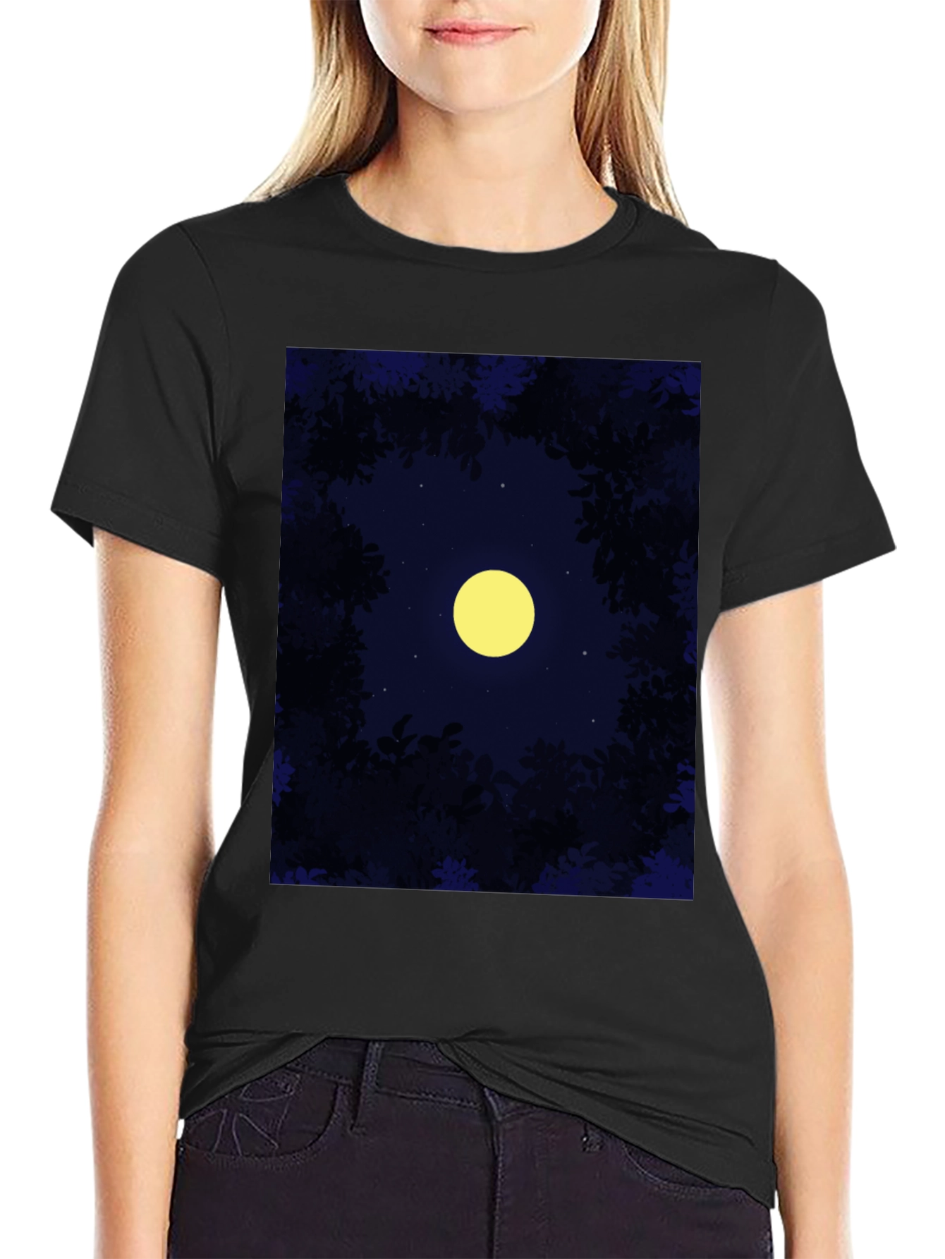 Night Sky Moon T-Shirt - Mens Black Tee