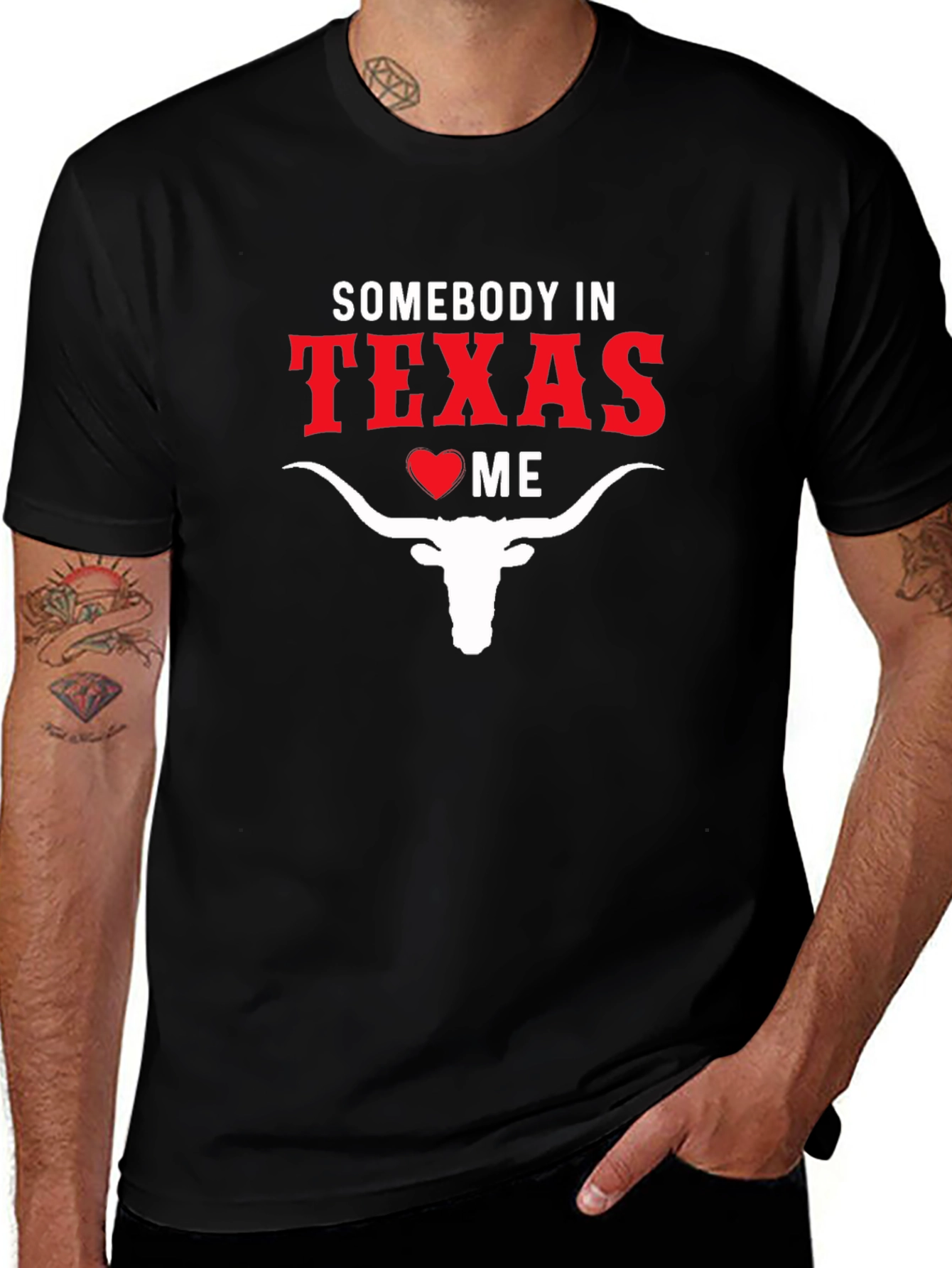 Somebody in Texas Loves Me Black Cotton T-Shirt
