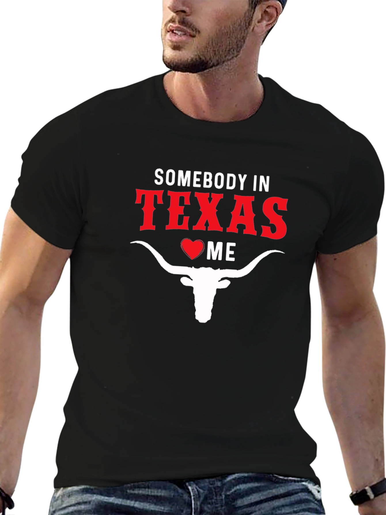 Somebody in Texas Loves Me Black Cotton T-Shirt