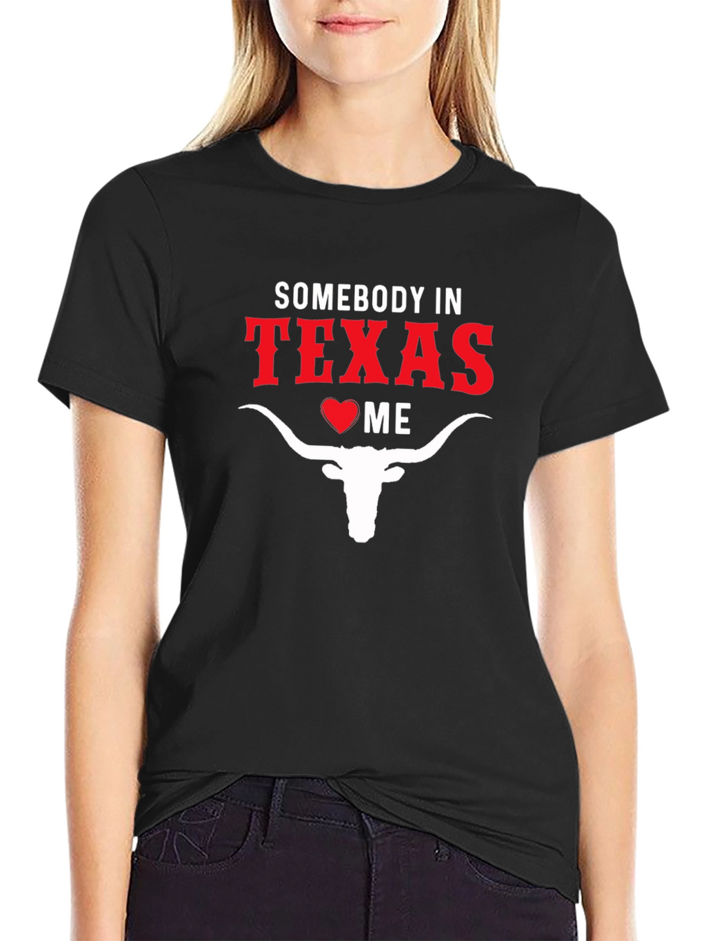 Somebody in Texas Loves Me Black Cotton T-Shirt