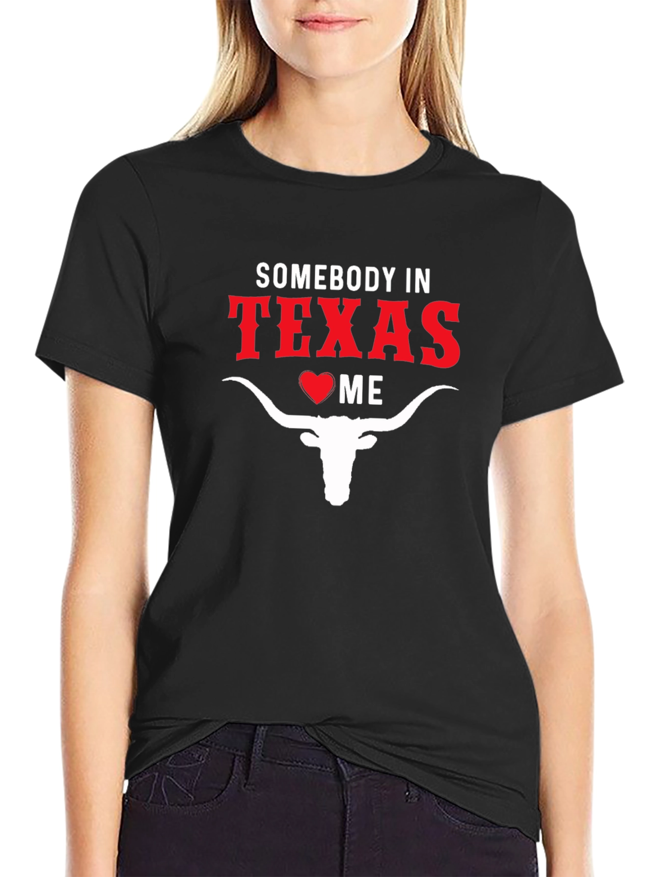 Somebody in Texas Loves Me Black Cotton T-Shirt