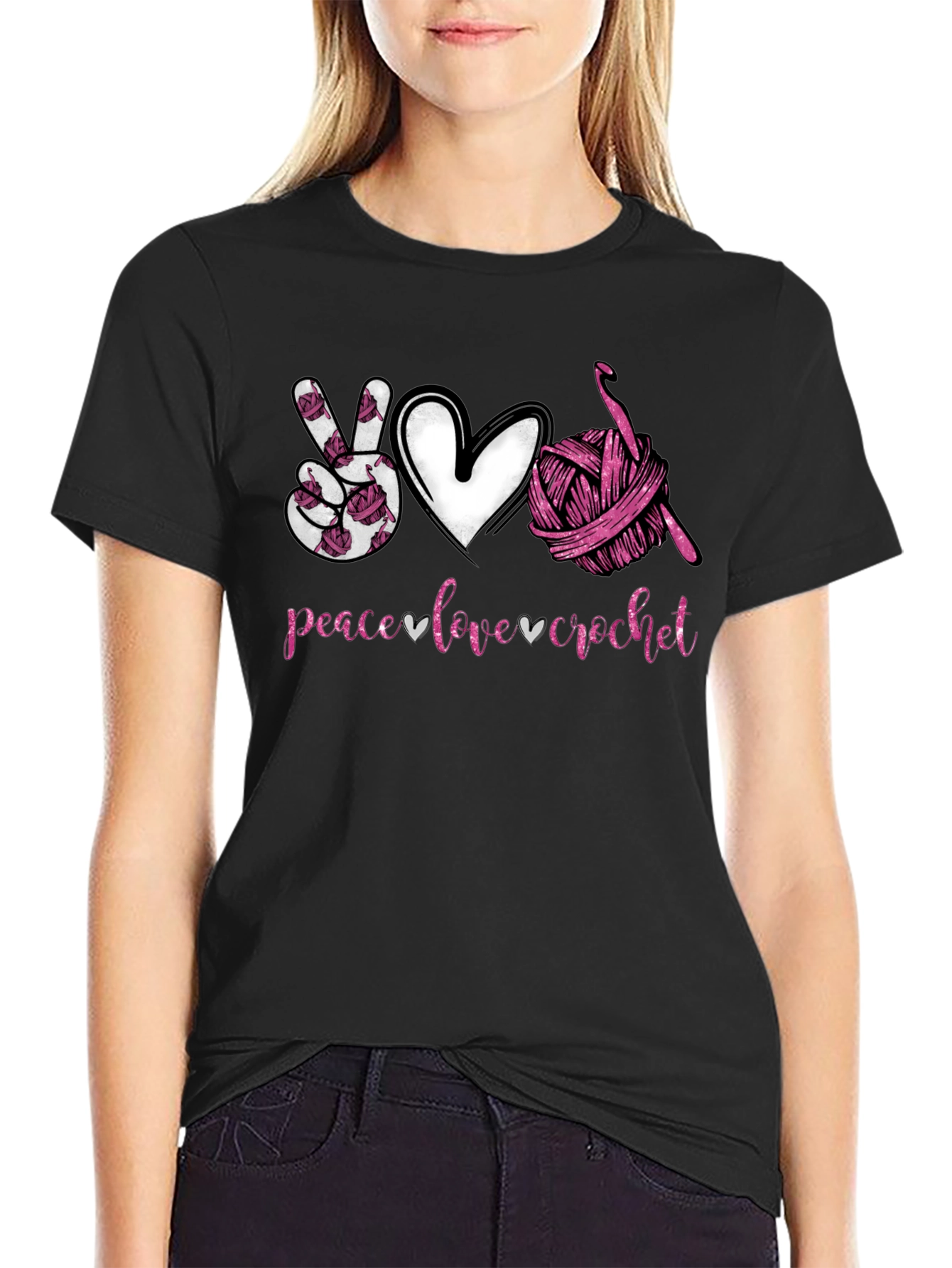 Peace Love Crochet T-Shirt - Hobbyist Gift