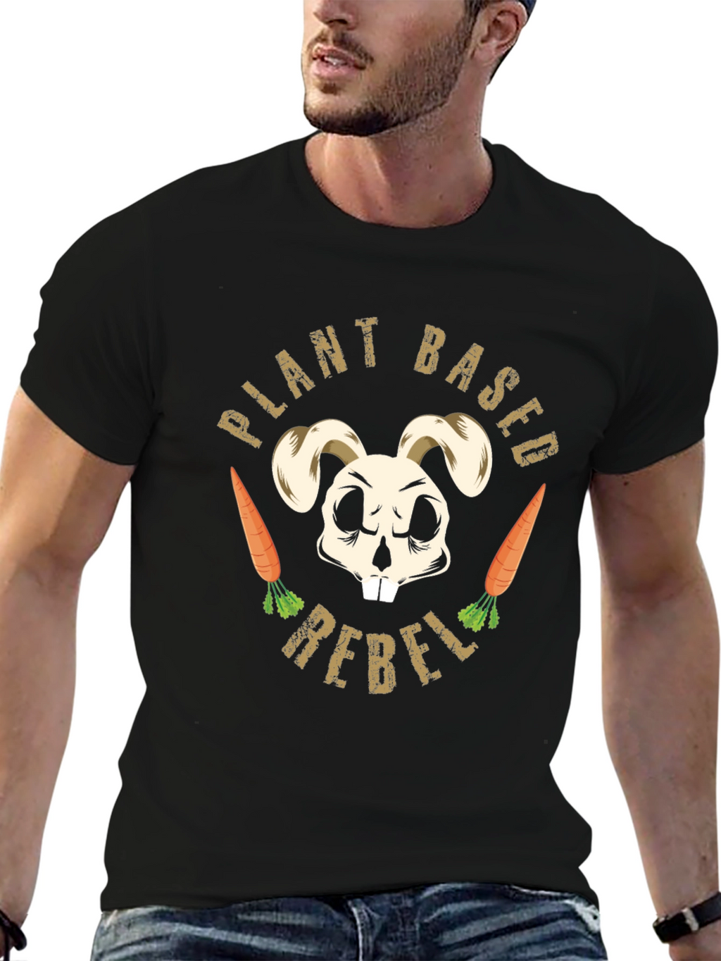 Plant Based Rebel T-Shirt Vegan Bunny Skull Tee
