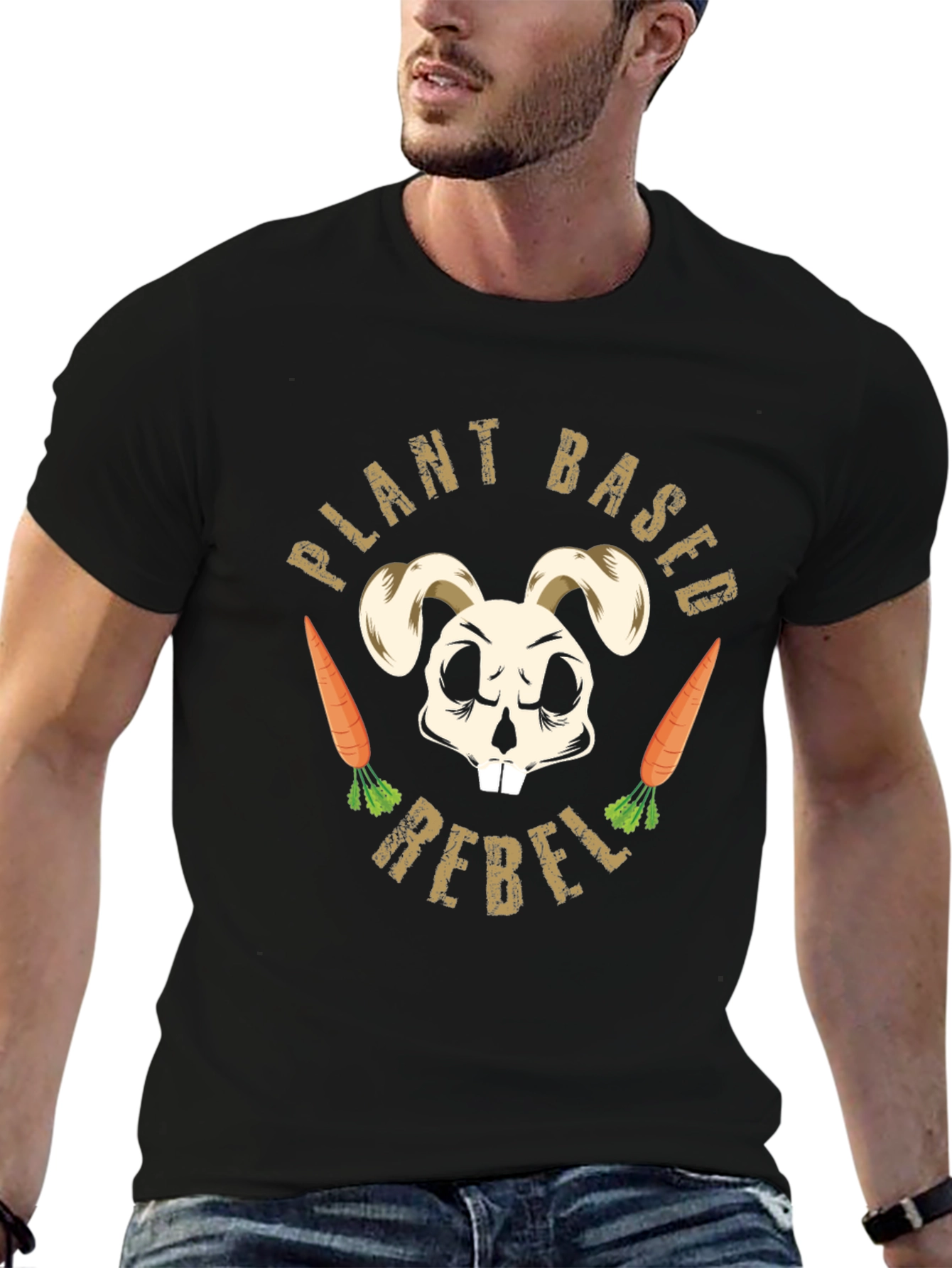 Plant Based Rebel T-Shirt Vegan Bunny Skull Tee