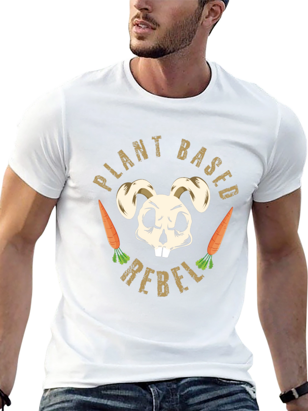 Plant Based Rebel T-Shirt Vegan Bunny Skull Tee