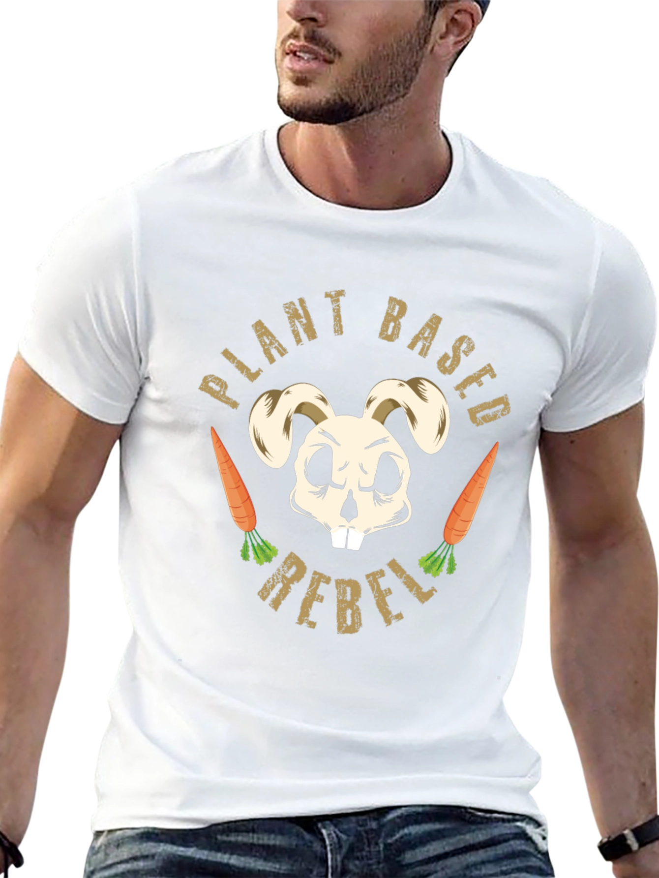 Plant Based Rebel T-Shirt Vegan Bunny Skull Tee