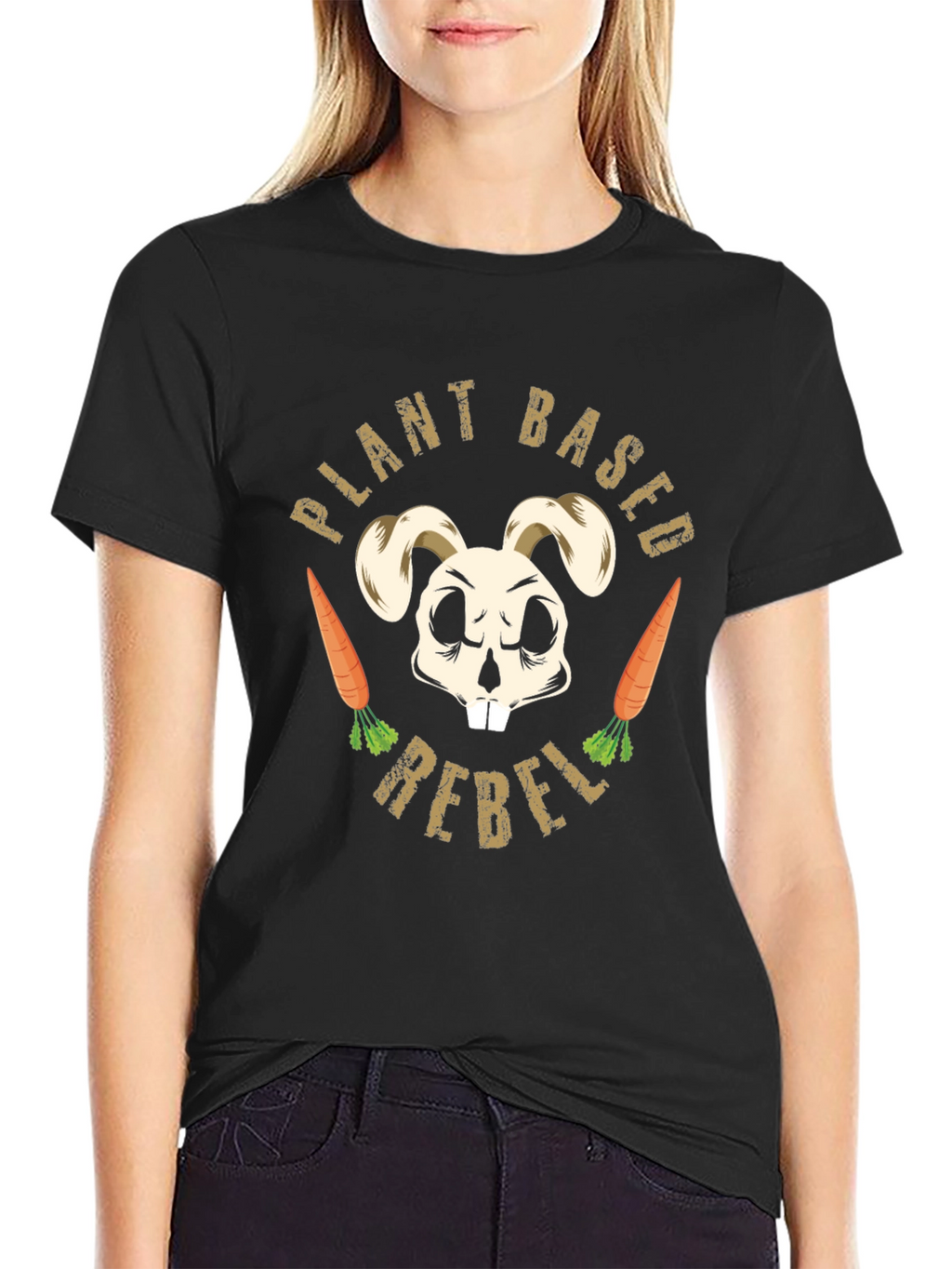 Plant Based Rebel T-Shirt Vegan Bunny Skull Tee
