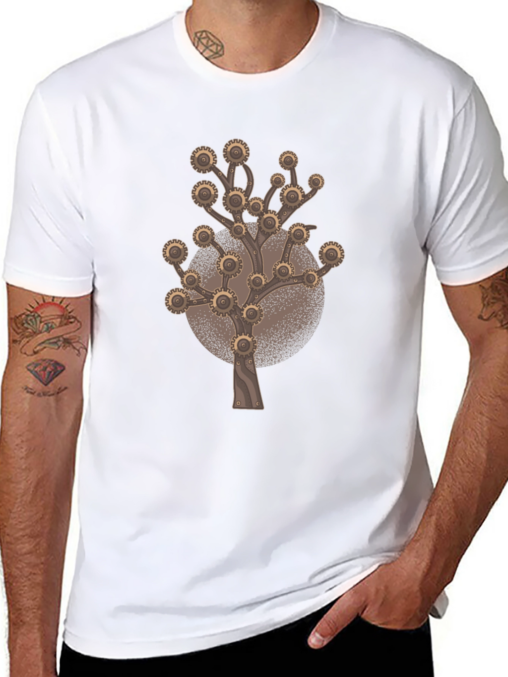 Steampunk Gear Tree Graphic Tee - Unique Design