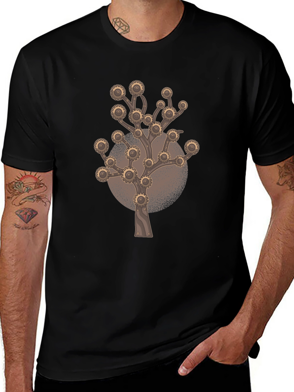 Steampunk Gear Tree Graphic Tee - Unique Design