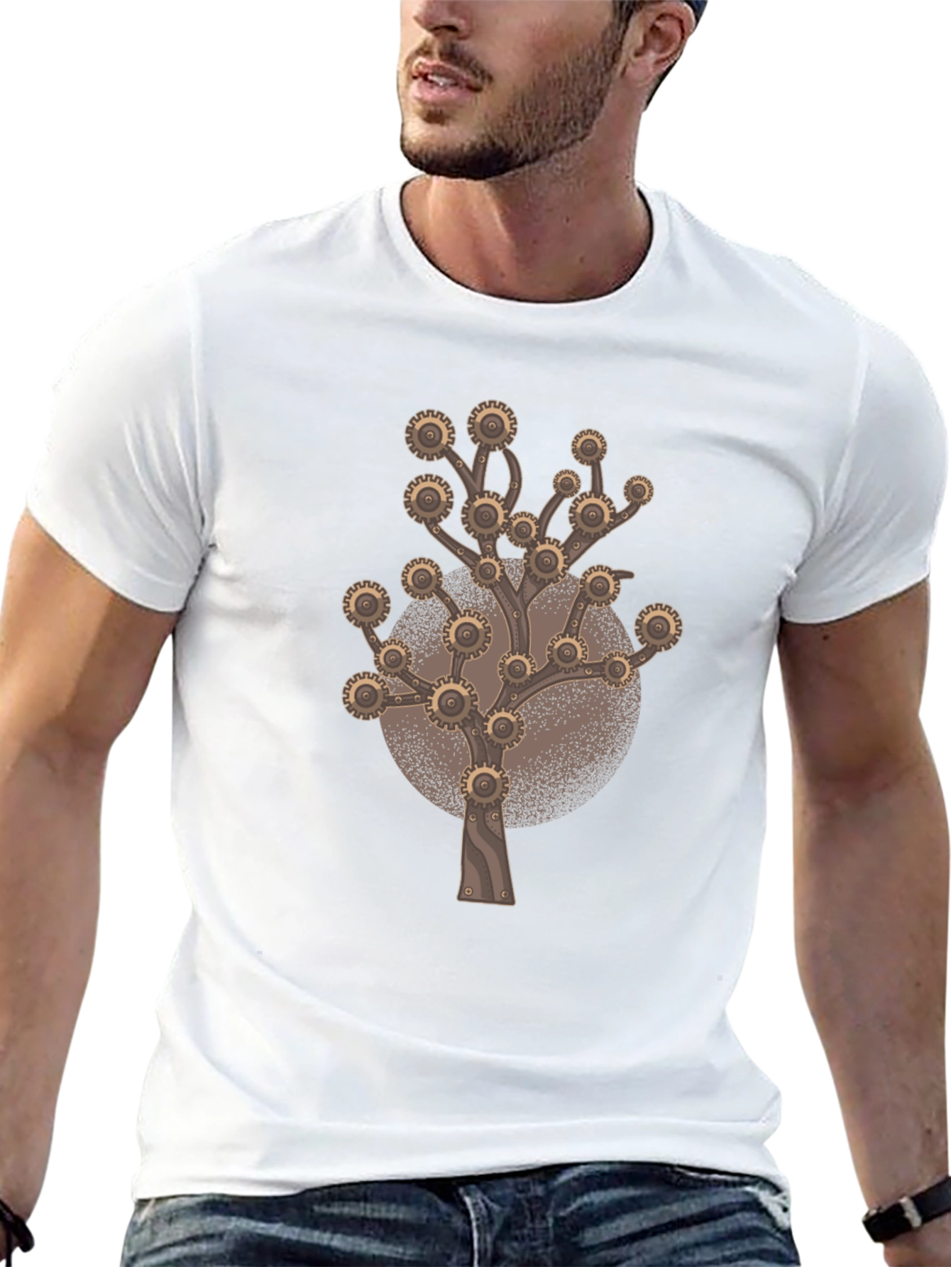 Steampunk Gear Tree Graphic Tee - Unique Design