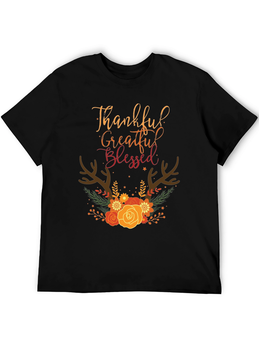 Thankful Grateful Blessed Fall Floral T-Shirt