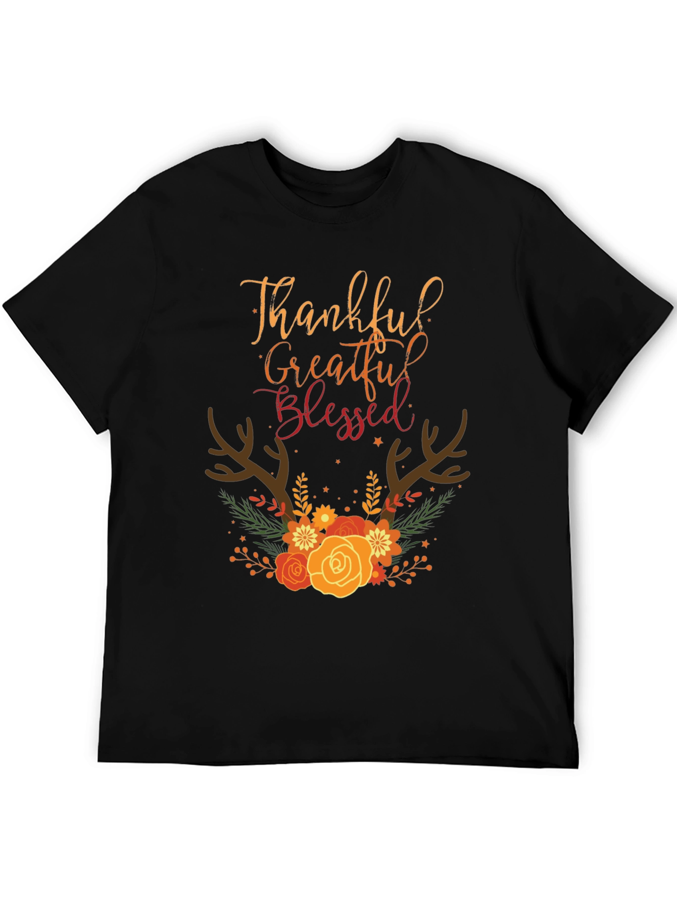 Thankful Grateful Blessed Fall Floral T-Shirt
