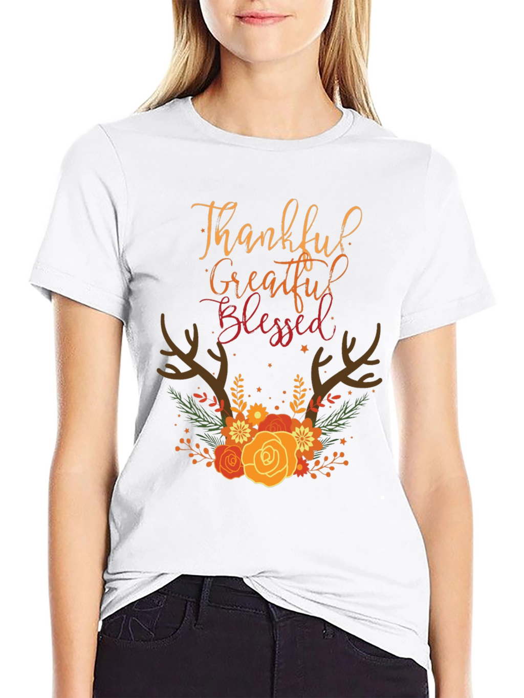 Thankful Grateful Blessed Fall Floral T-Shirt