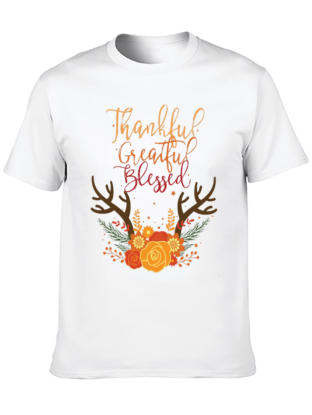Thankful Grateful Blessed Fall Floral T-Shirt