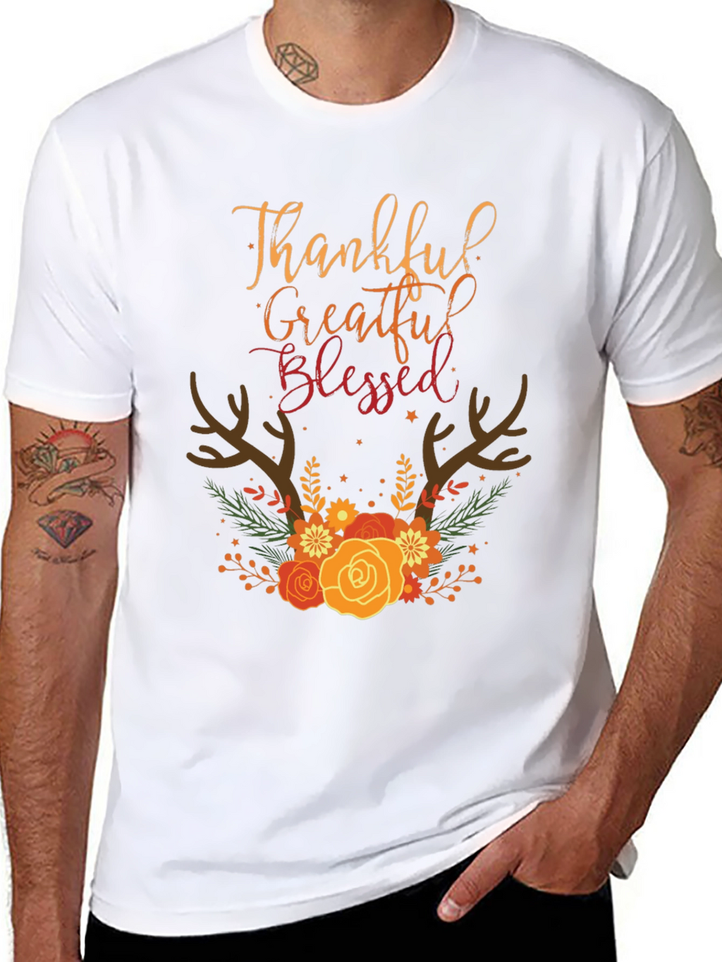 Thankful Grateful Blessed Fall Floral T-Shirt