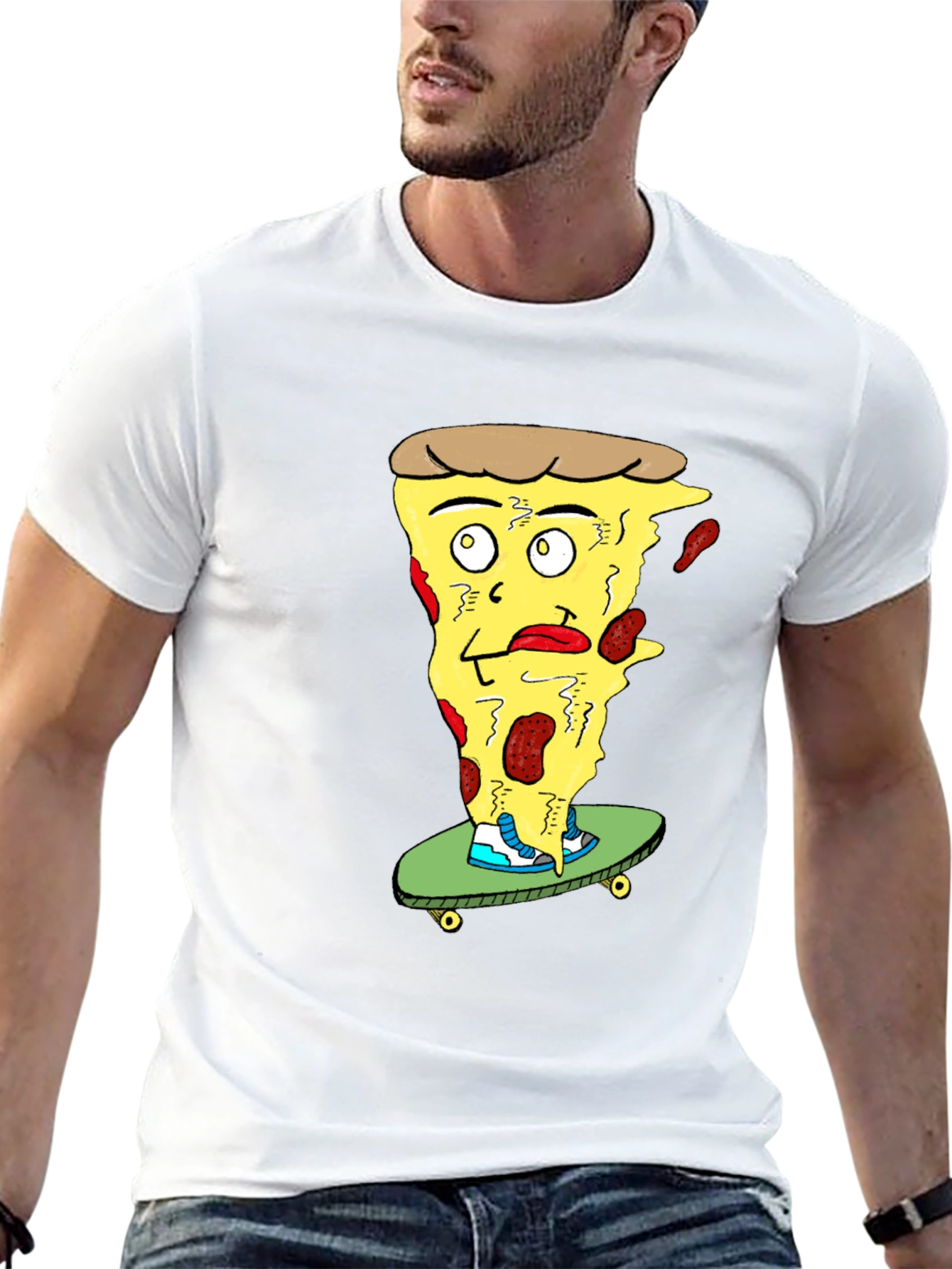 Pizza Skateboard T-Shirt - Quirky Graphic Tee