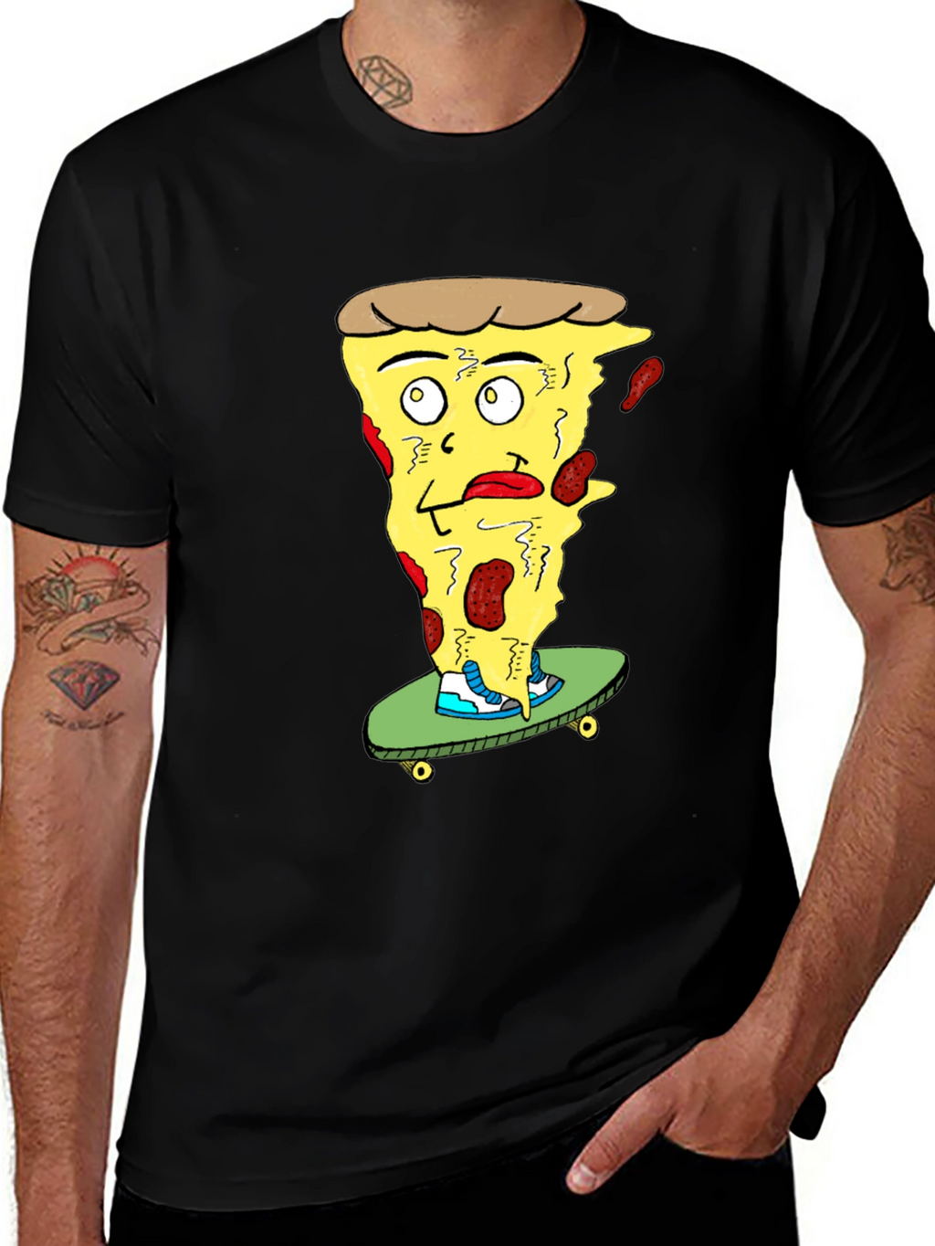 Pizza Skateboard T-Shirt - Quirky Graphic Tee