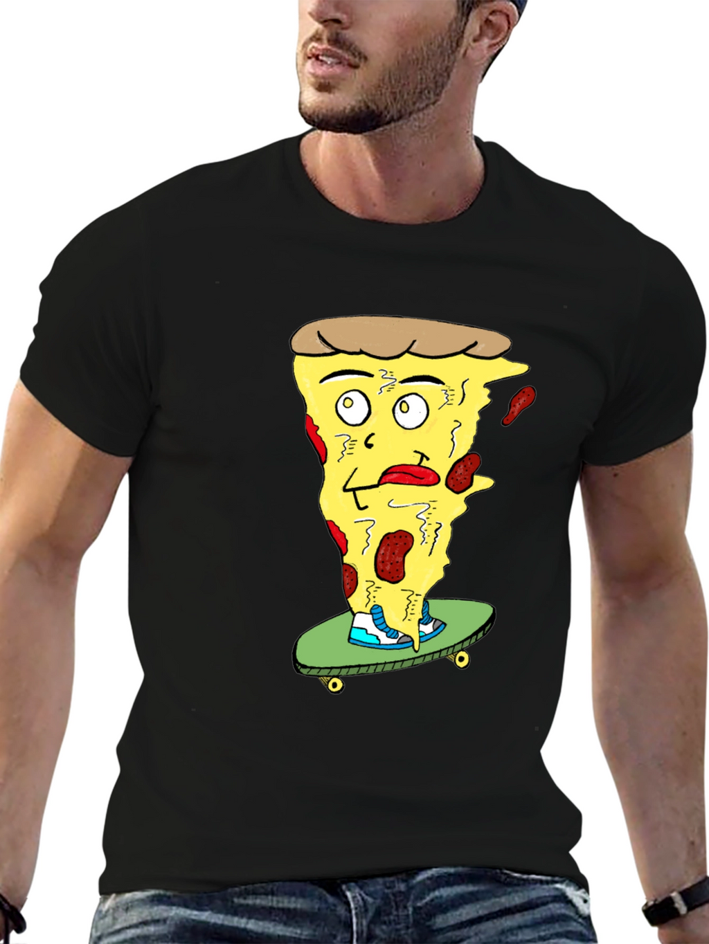 Pizza Skateboard T-Shirt - Quirky Graphic Tee