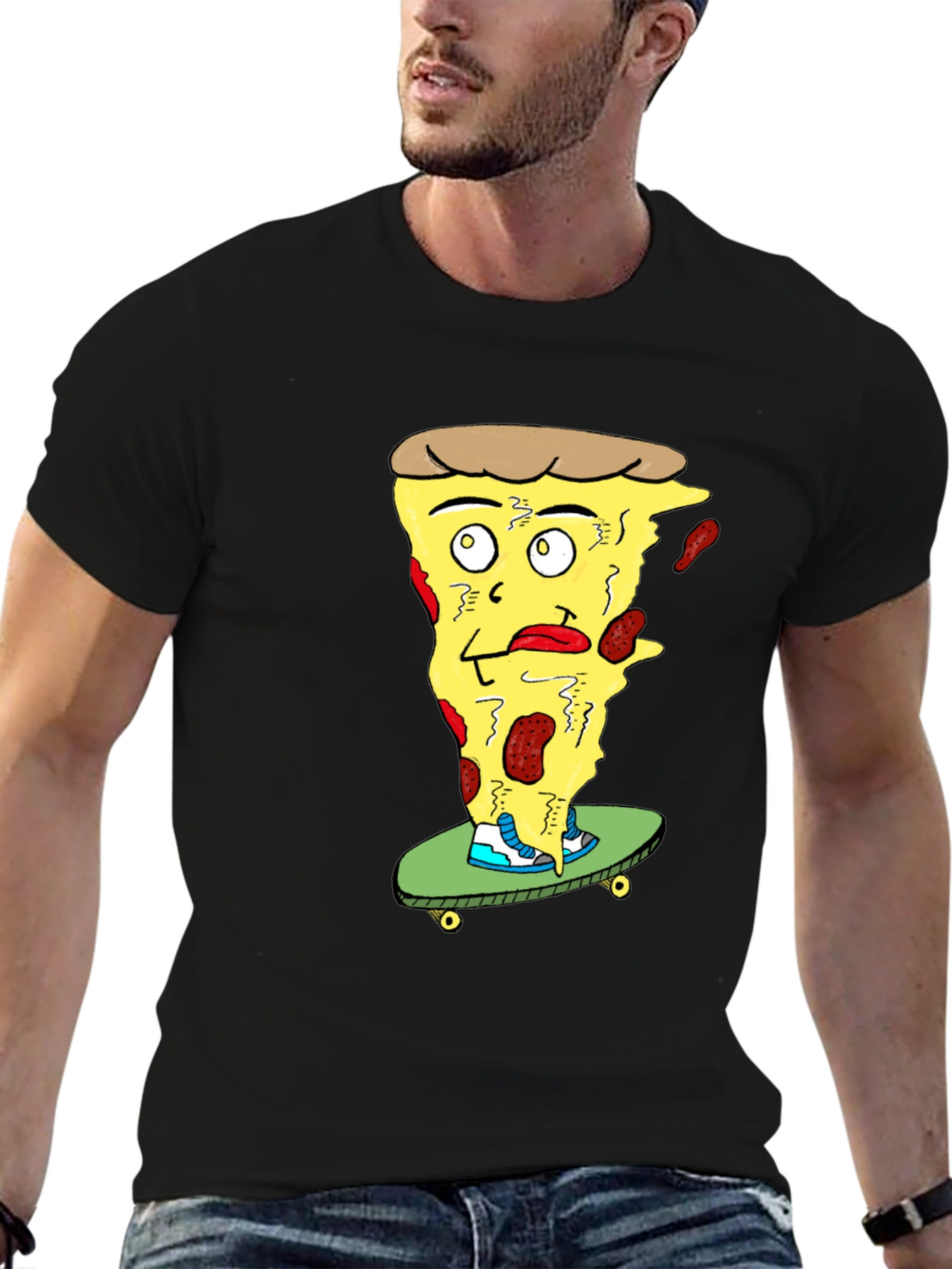 Pizza Skateboard T-Shirt - Quirky Graphic Tee