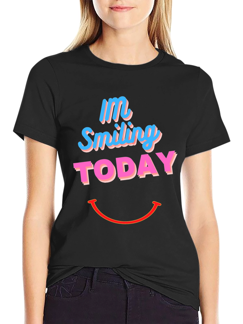 Smiling Today Graphic Print Black T-Shirt