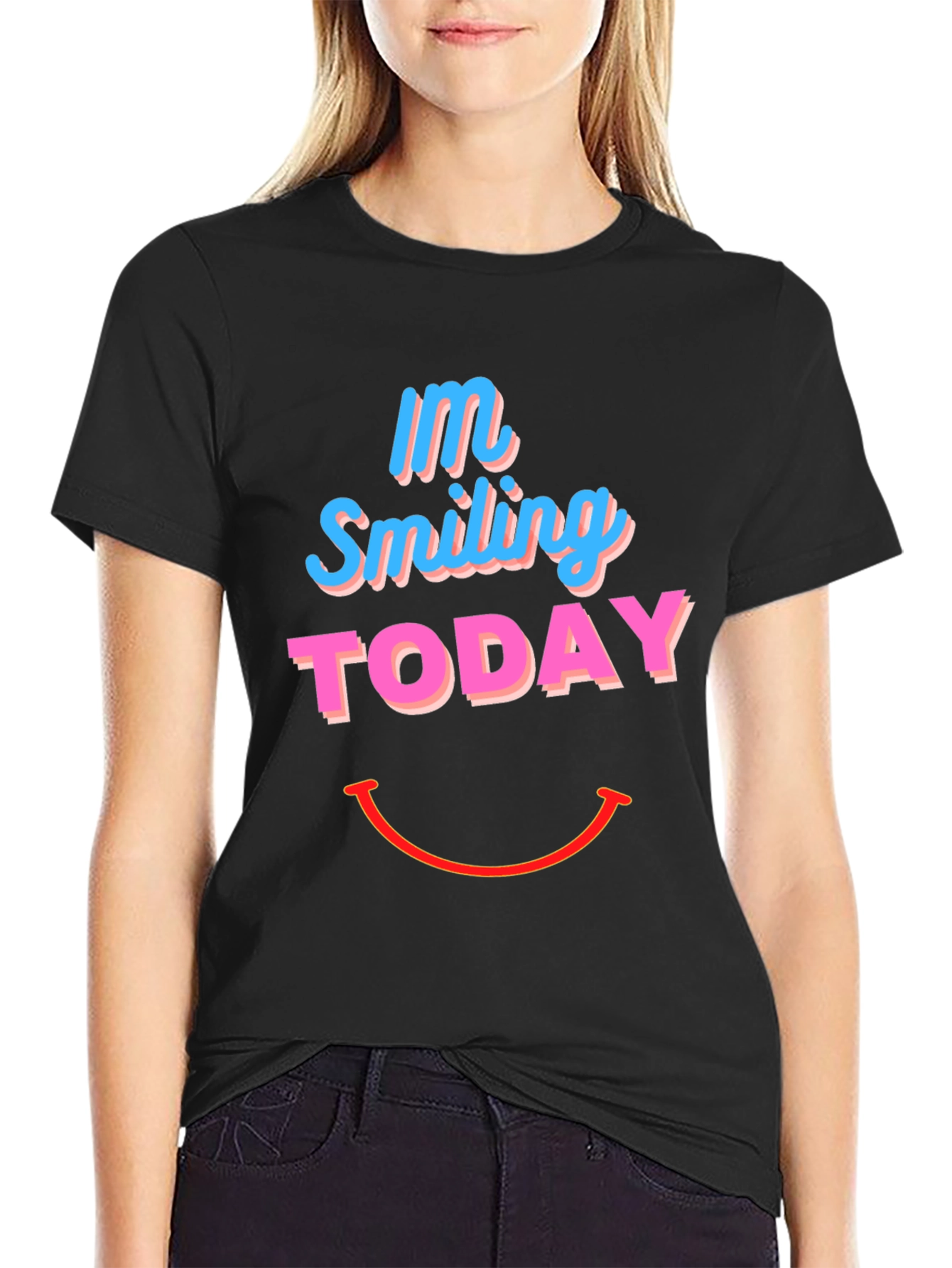 Smiling Today Graphic Print Black T-Shirt