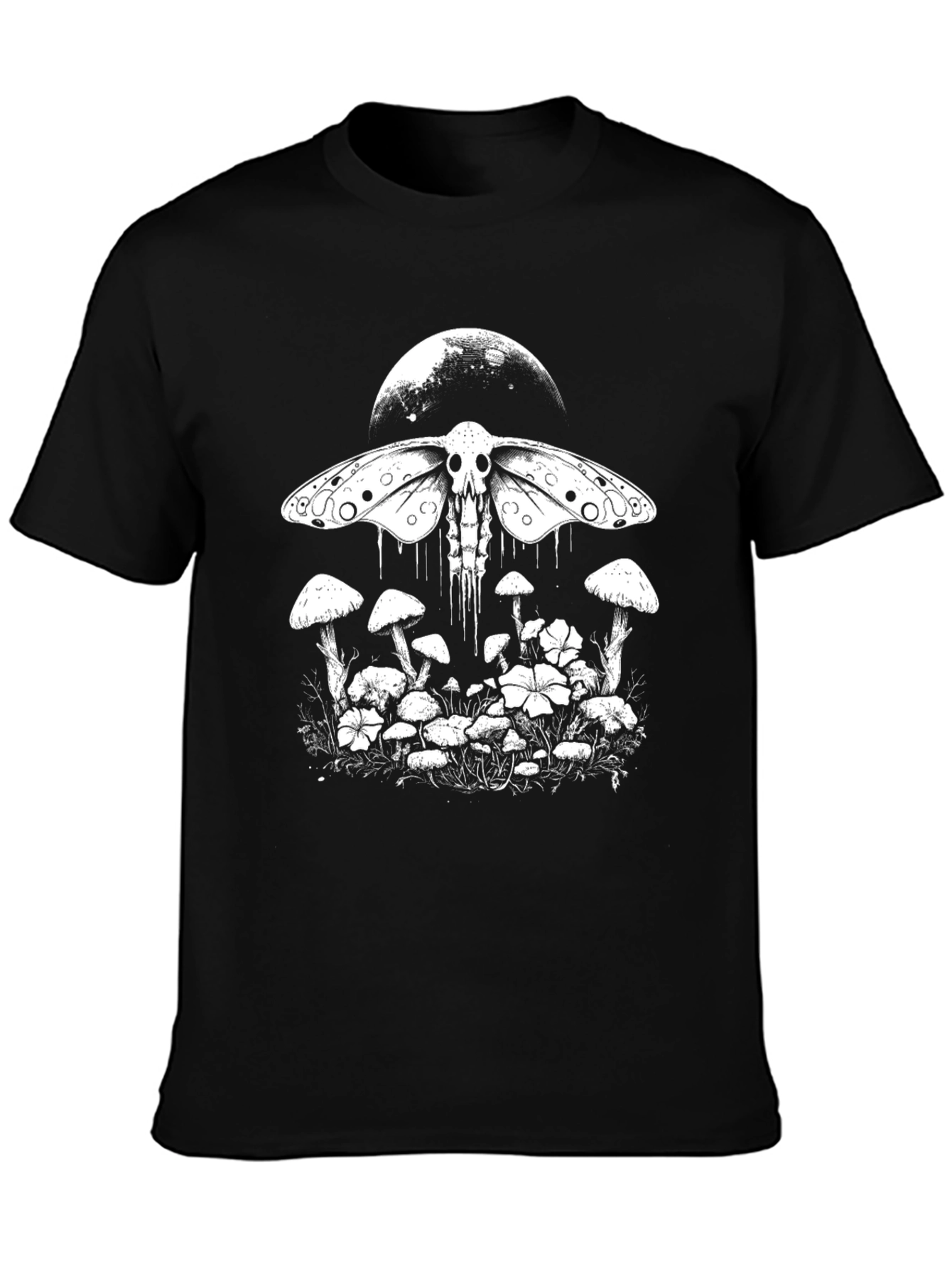 Moth Skull Graphic Tee - Moon & Mushroom Design