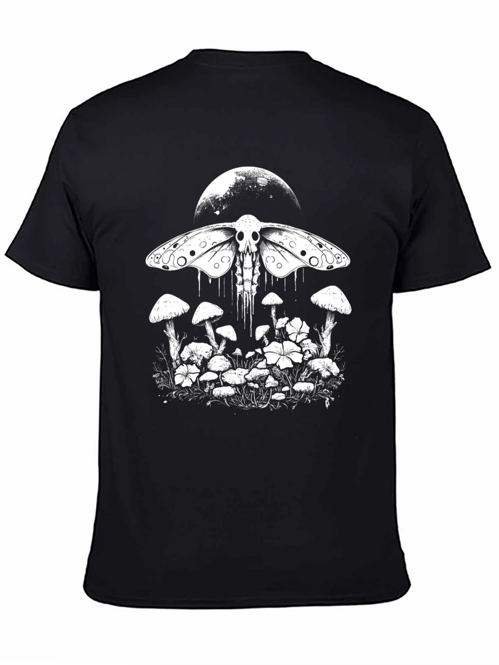 Moth Skull Graphic Tee - Moon & Mushroom Design