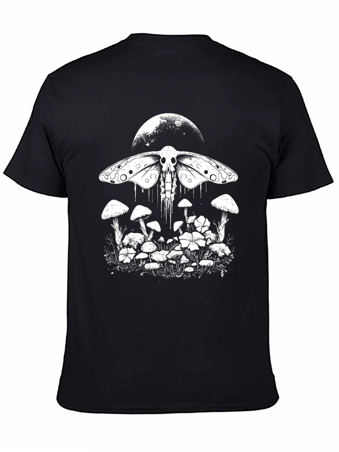 Moth Skull Graphic Tee - Moon & Mushroom Design