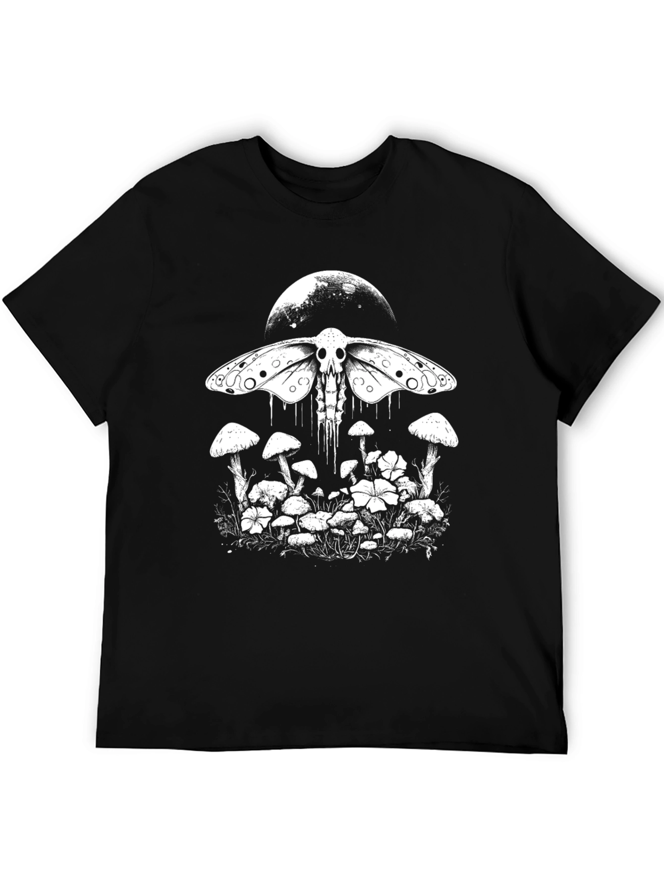 Moth Skull Graphic Tee - Moon & Mushroom Design