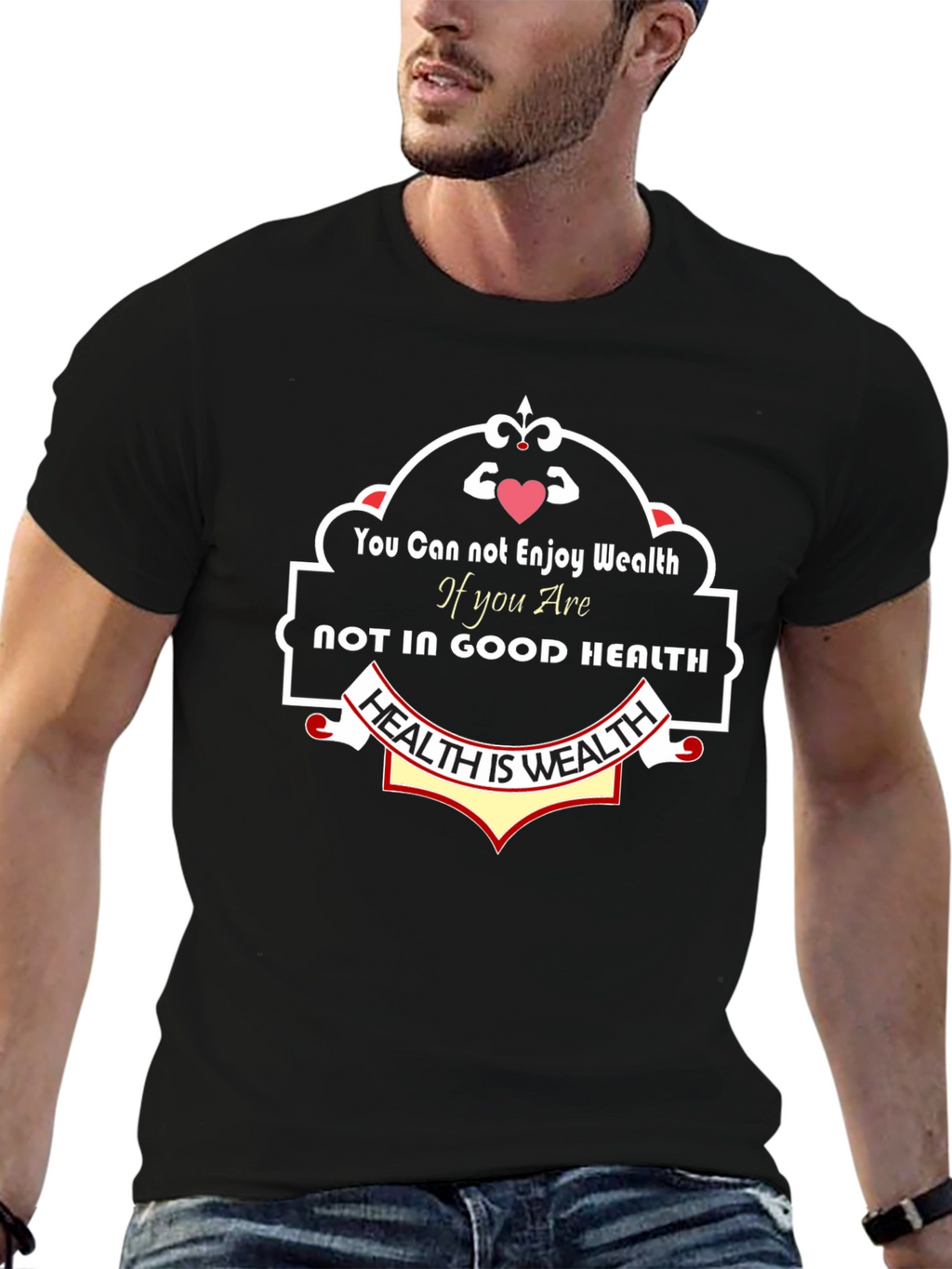 Health is Wealth Black Graphic T-Shirt