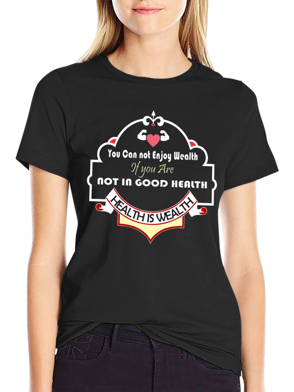 Health is Wealth Black Graphic T-Shirt