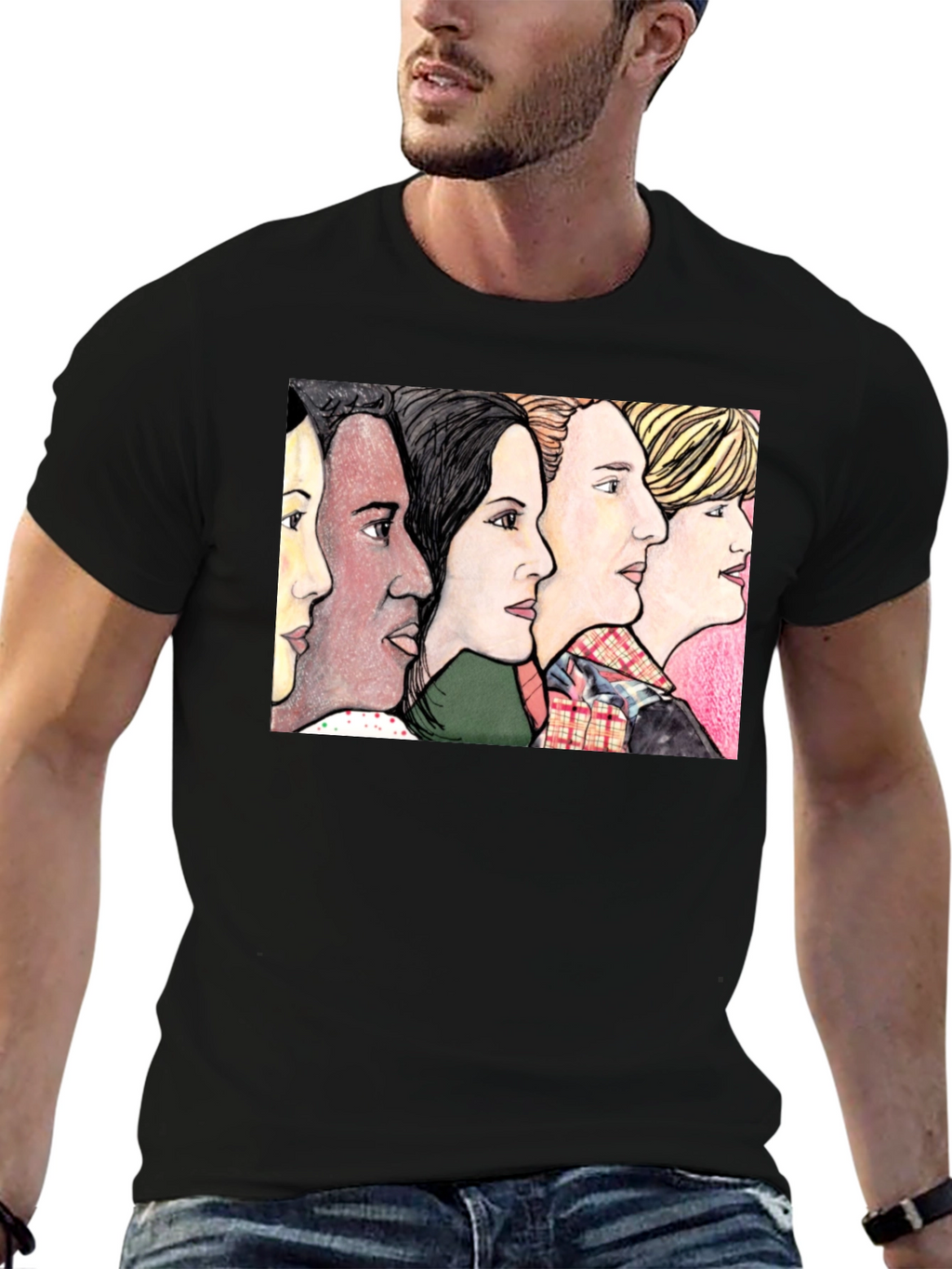 Womens Faces Black T-Shirt