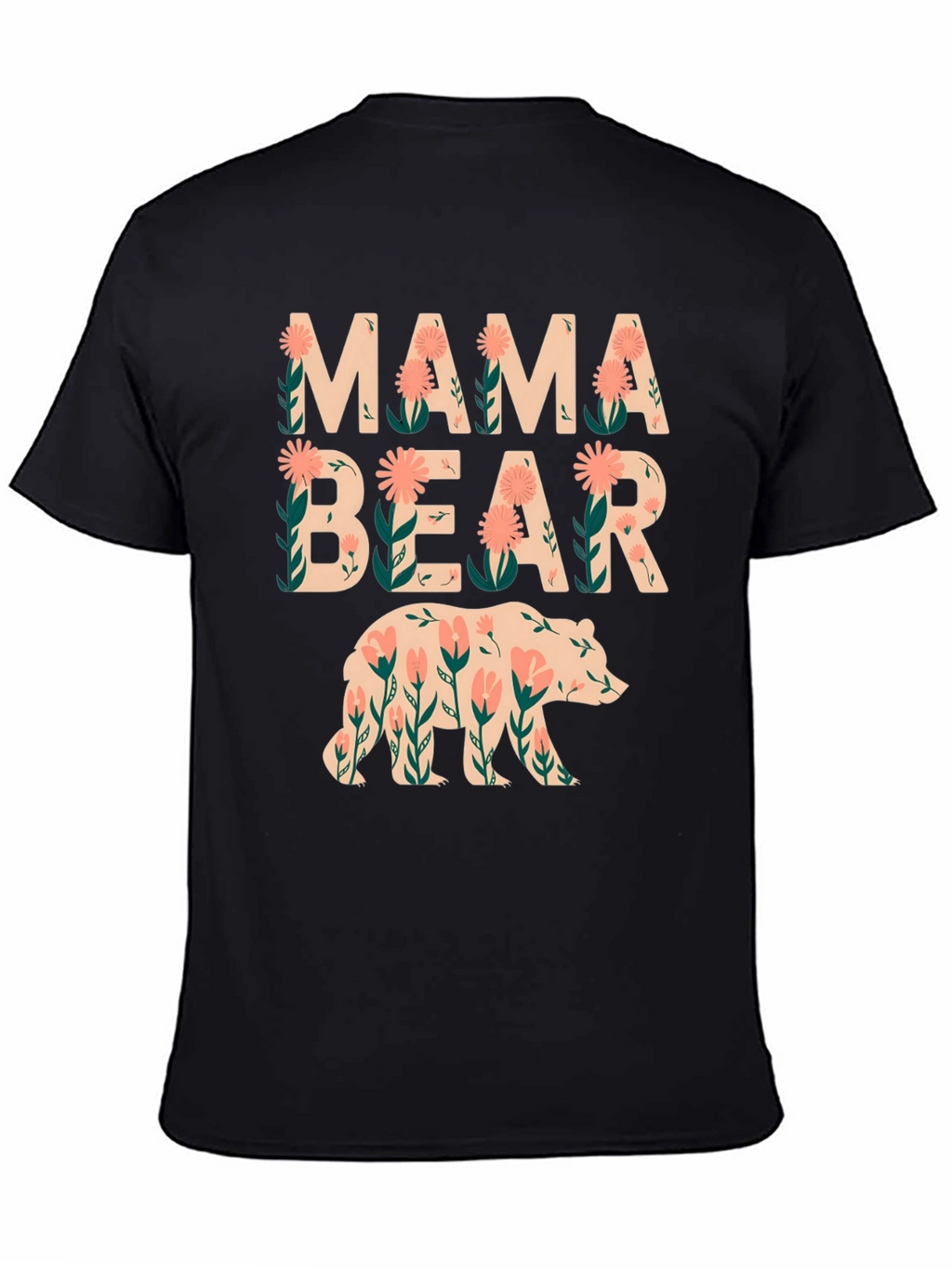 Mama Bear Floral Graphic Tee - Black