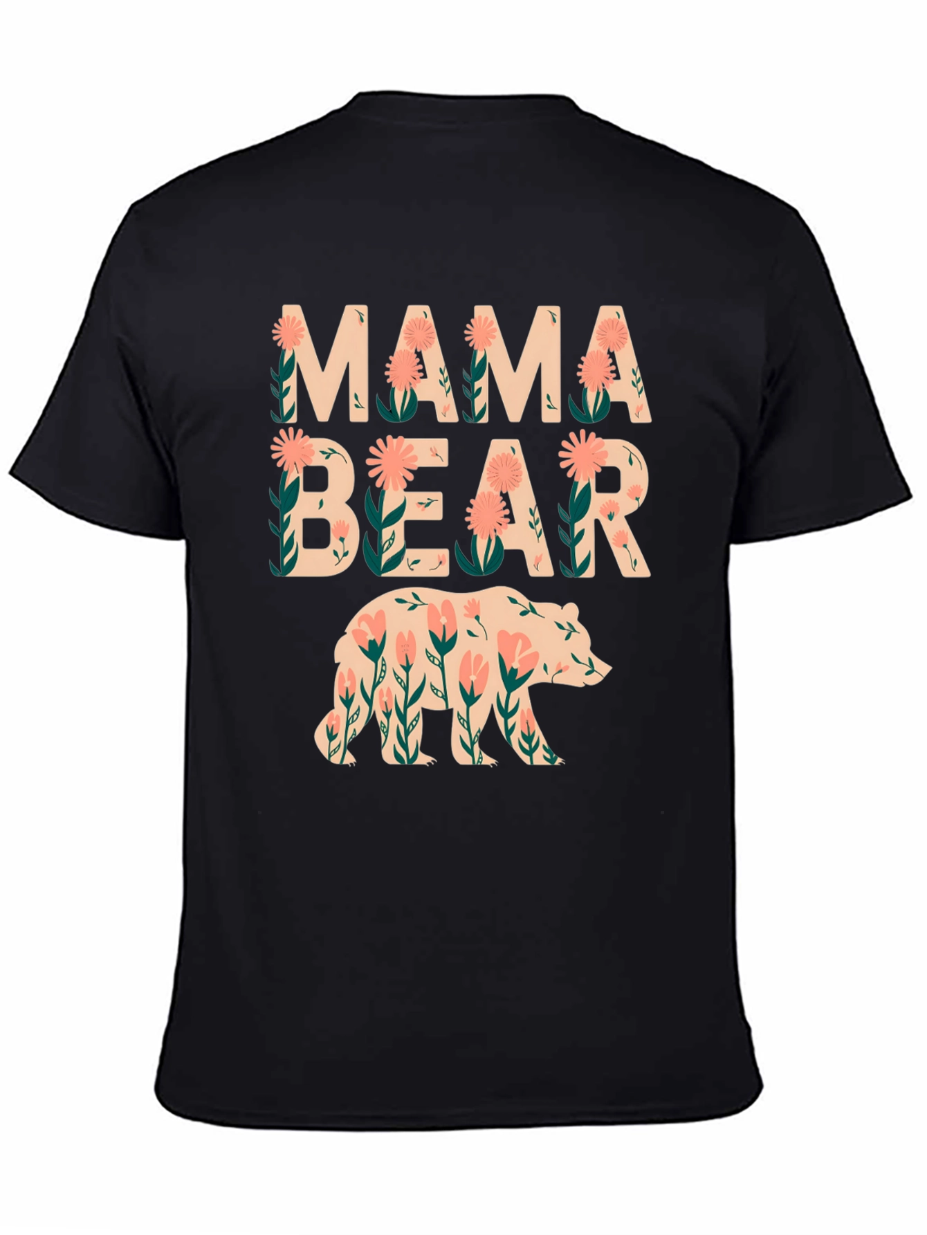 Mama Bear Floral Graphic Tee - Black