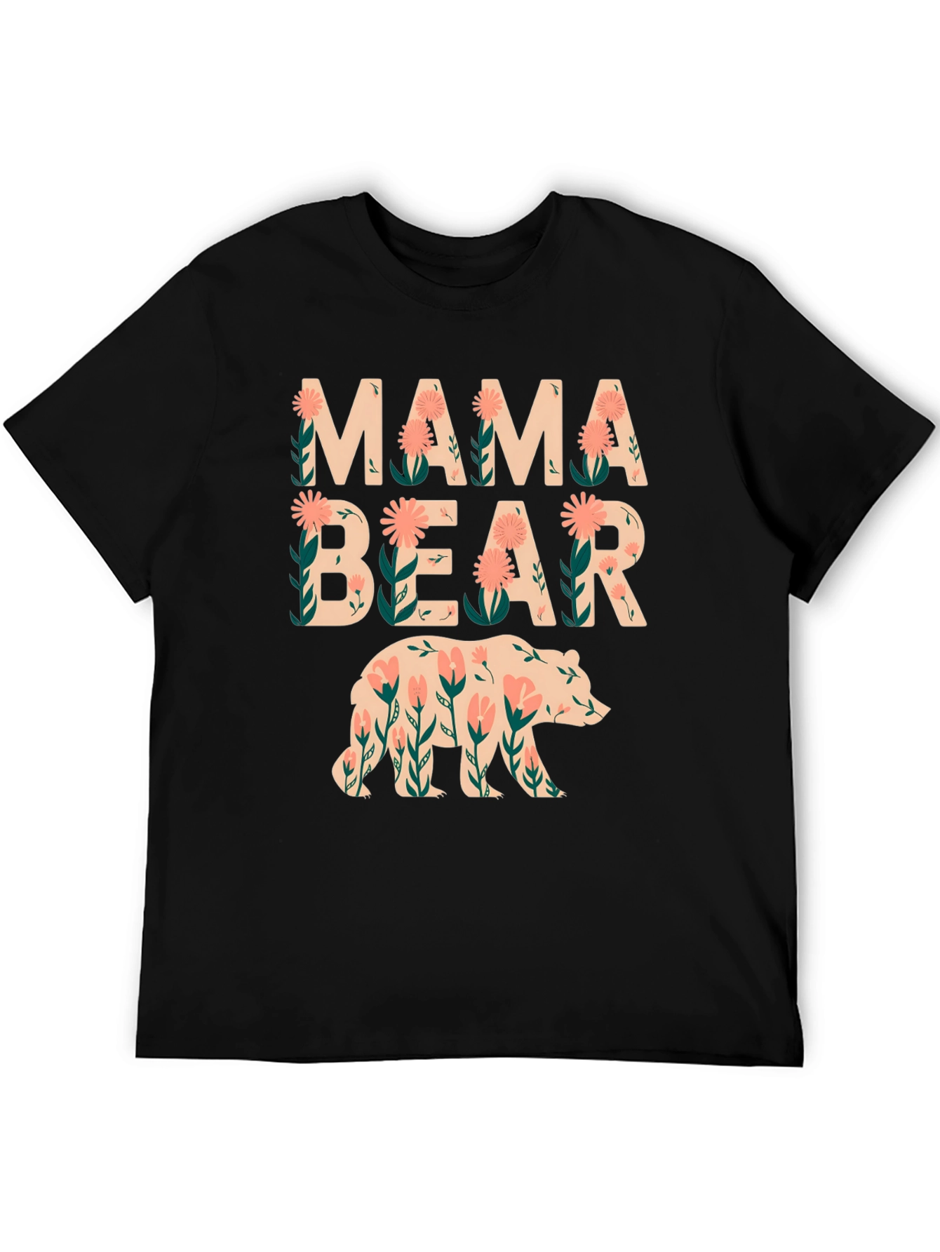 Mama Bear Floral Graphic Tee - Black