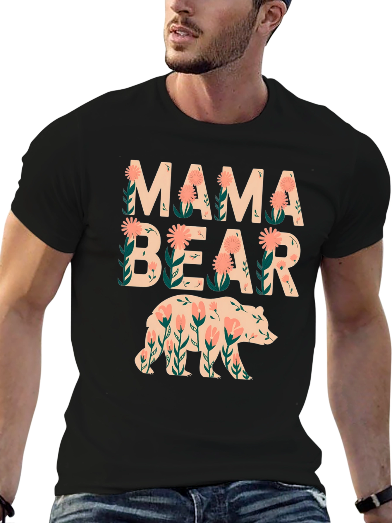 Mama Bear Floral Graphic Tee - Black