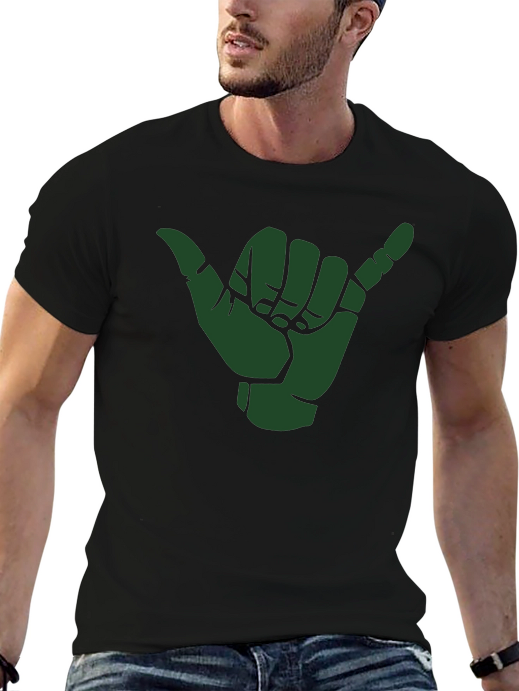 Shaka Hand Sign Graphic Tee - Black Cotton T-Shirt